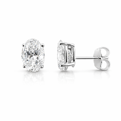 2.14ct 14K White Gold Oval Diamond Solitaire Earrings (IGI CERTIFIED)