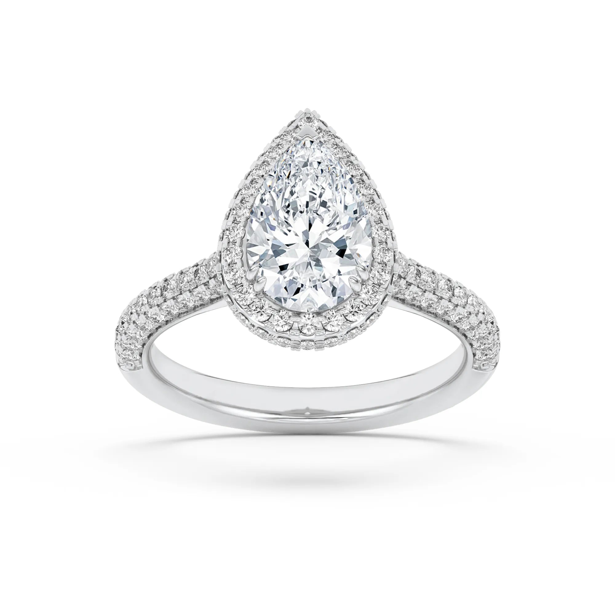 3.00ct 14K White Gold Halo Accented Pear Diamond Engagement Ring (IGI Certified)