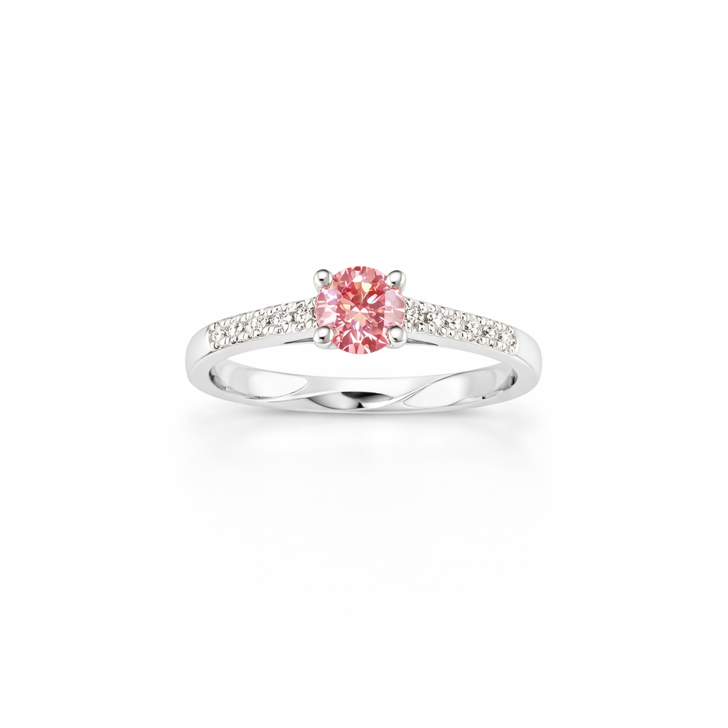 0.56ct 14K White Gold Fancy Vivid Pink Diamond With Pave Band Ring