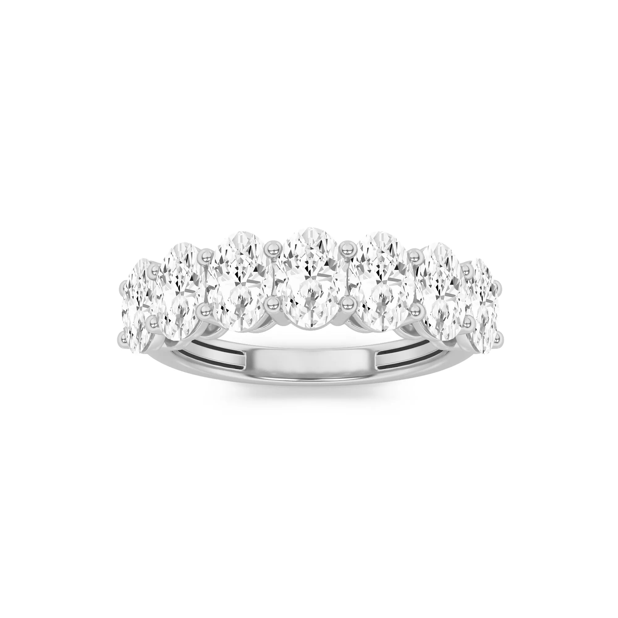 3.08ct 14K White Gold Half Eternity Band Oval Diamond Ring
