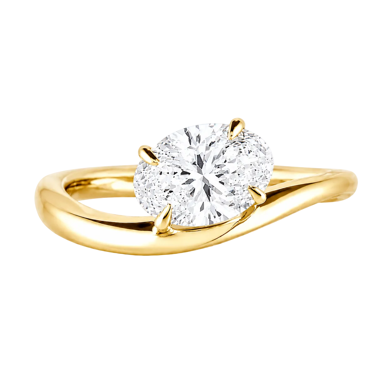 1.00ct 14K Yellow Gold Oval Diamond Wave Solitaire Ring (IGI Certified)
