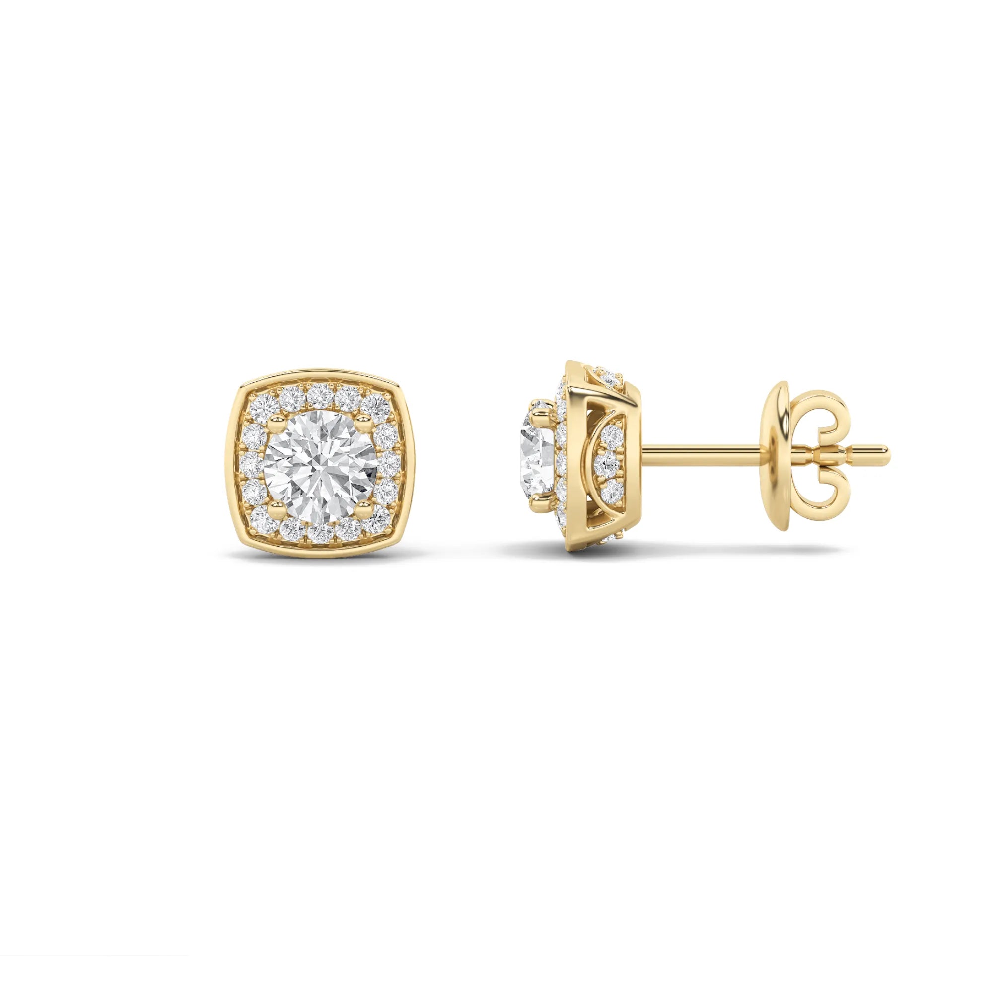 1.00ct 14K Yellow Gold Halo Round Diamond Earrings