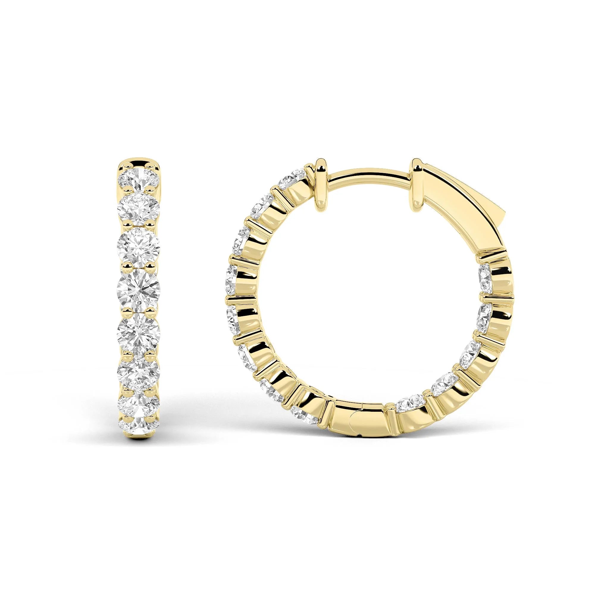 3.00ct 14K Yellow Gold Round Fancy Diamond Inside-Out Hoop Earrings