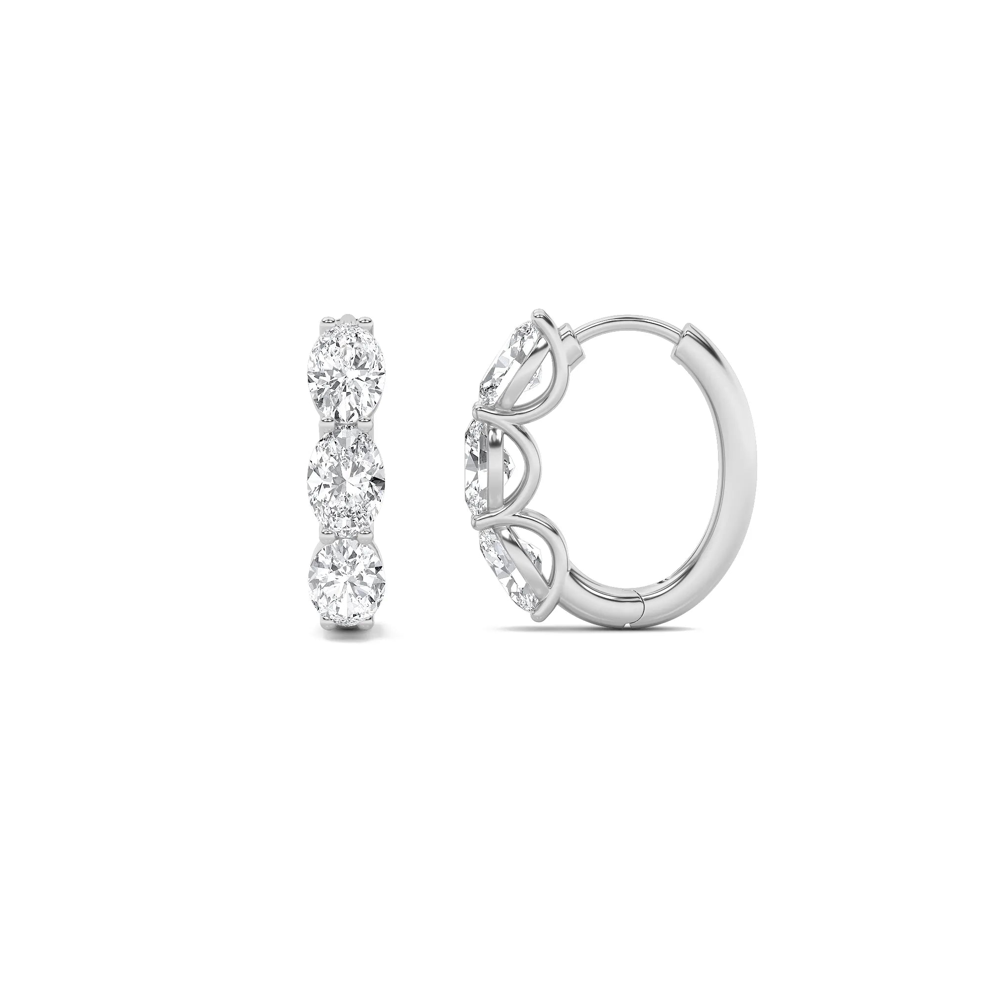 3.06ct 14K White Gold Oval Fancy Diamond Hoop Earrings