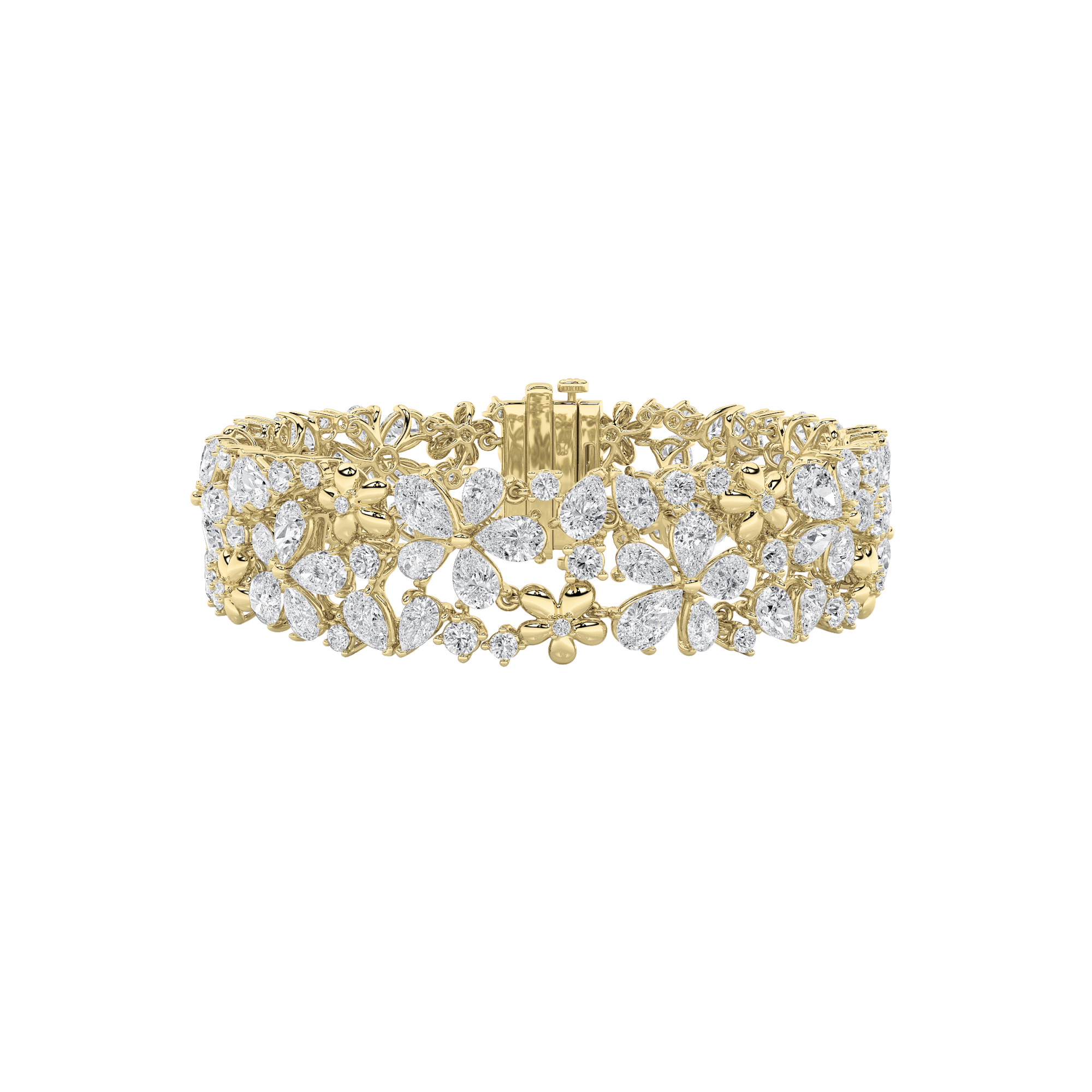 27ct 14KT Yellow Gold Diamond Flower Luxury Bangle 7.25"