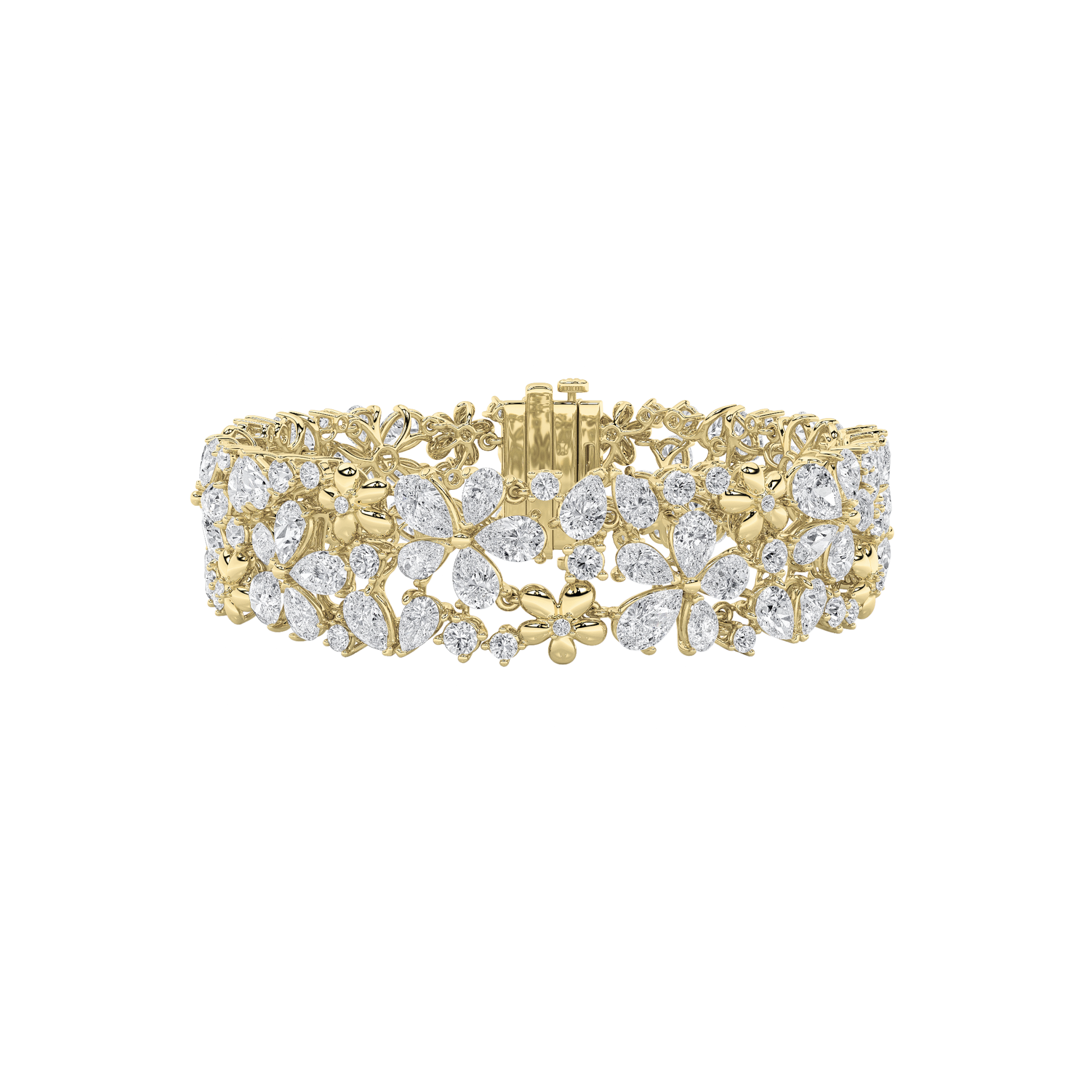 27ct 14KT Yellow Gold Diamond Flower Luxury Bangle 7.25"