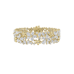 27ct 14KT Yellow Gold Diamond Flower Luxury Bangle 7.25"