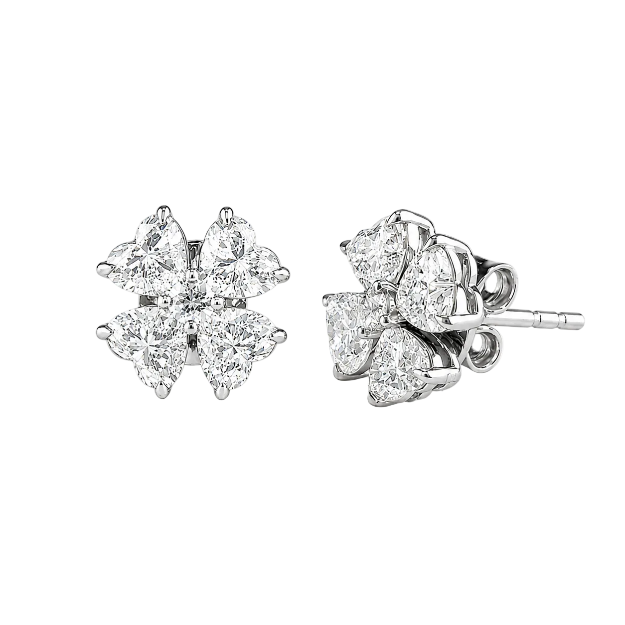 2.00ct 14K White Gold Heart Diamonds Flower Design Push Back Earrings