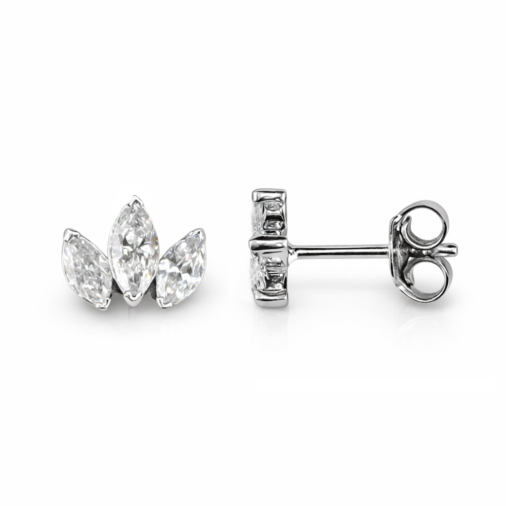 0.58ct 14K White Gold Trio Marquise Diamond Push Back Earrings