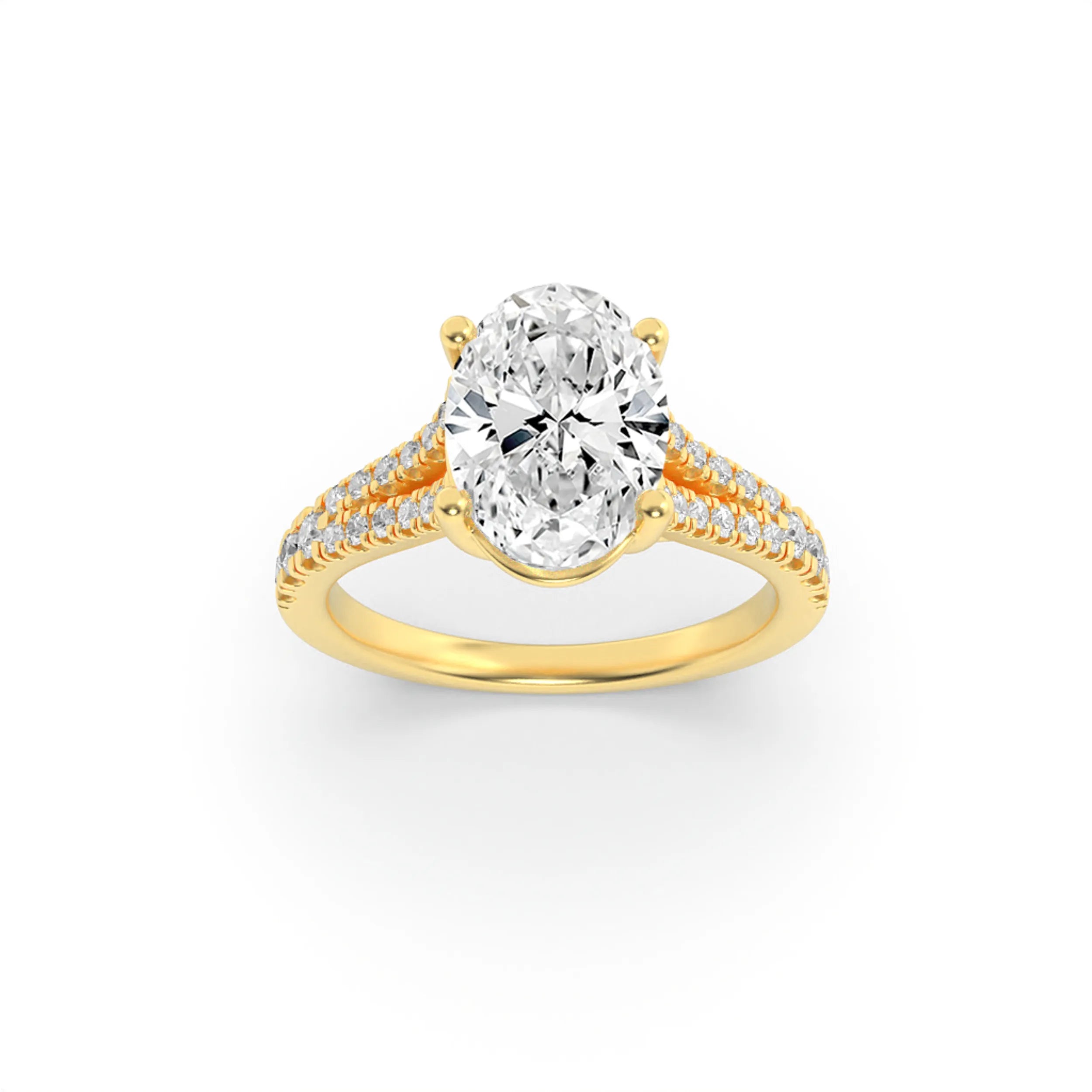 2.00ct 14K Yellow Split Shank Trellis Engagement Oval Diamond Ring (IGI Certified)