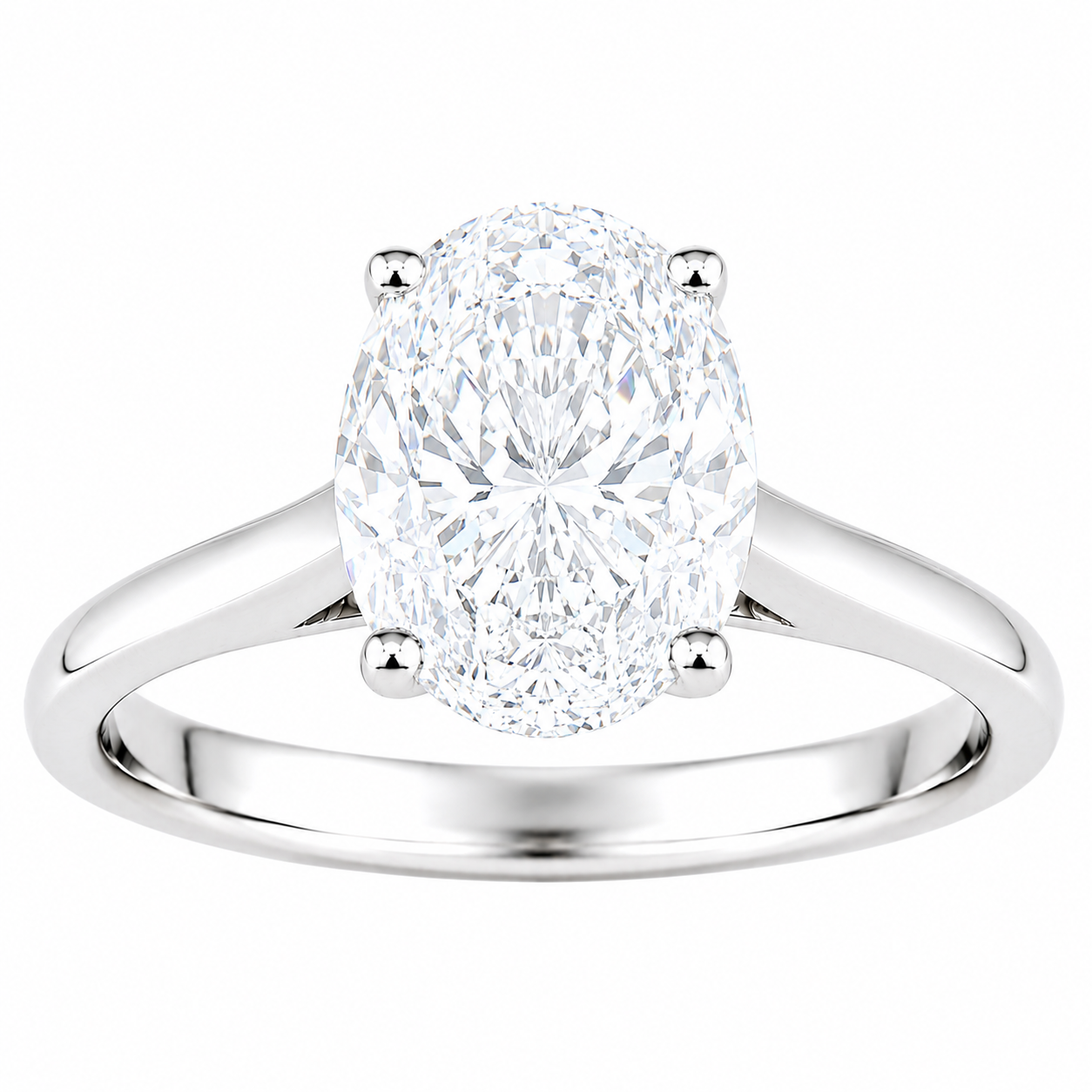 1.57ct 14K White Gold Step Cut Oval Diamond Engagement Ring