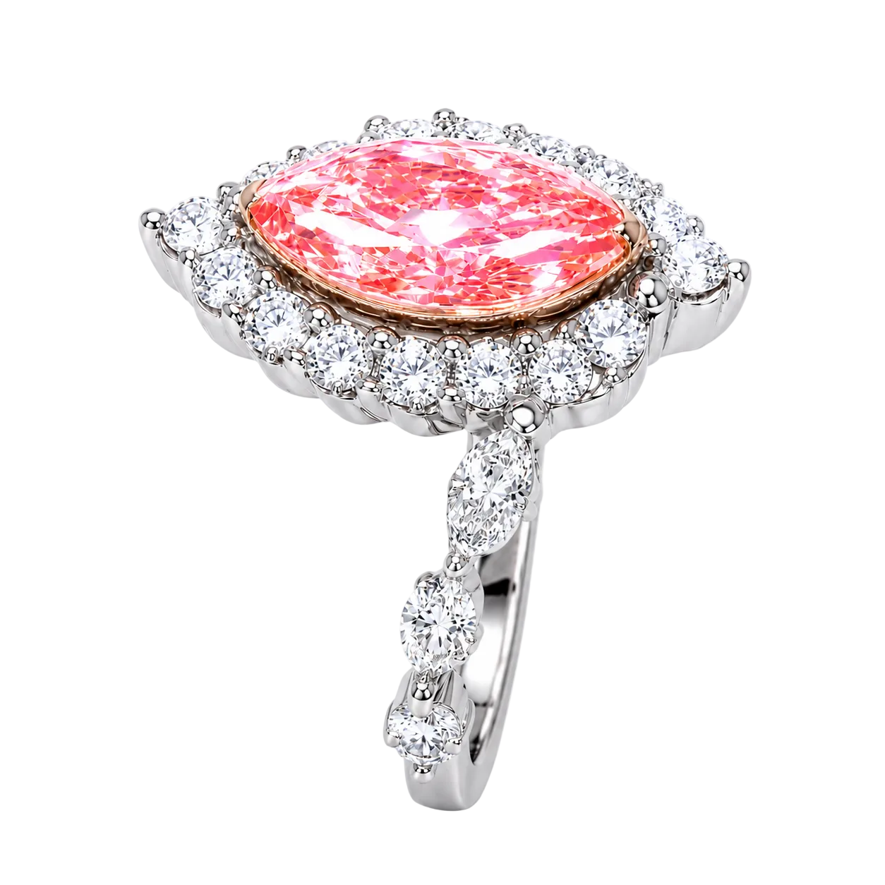 3.74ct 14K White Gold Fancy Vivid Pink Marquise Diamond Halo Statement Ring (IGI Certified)