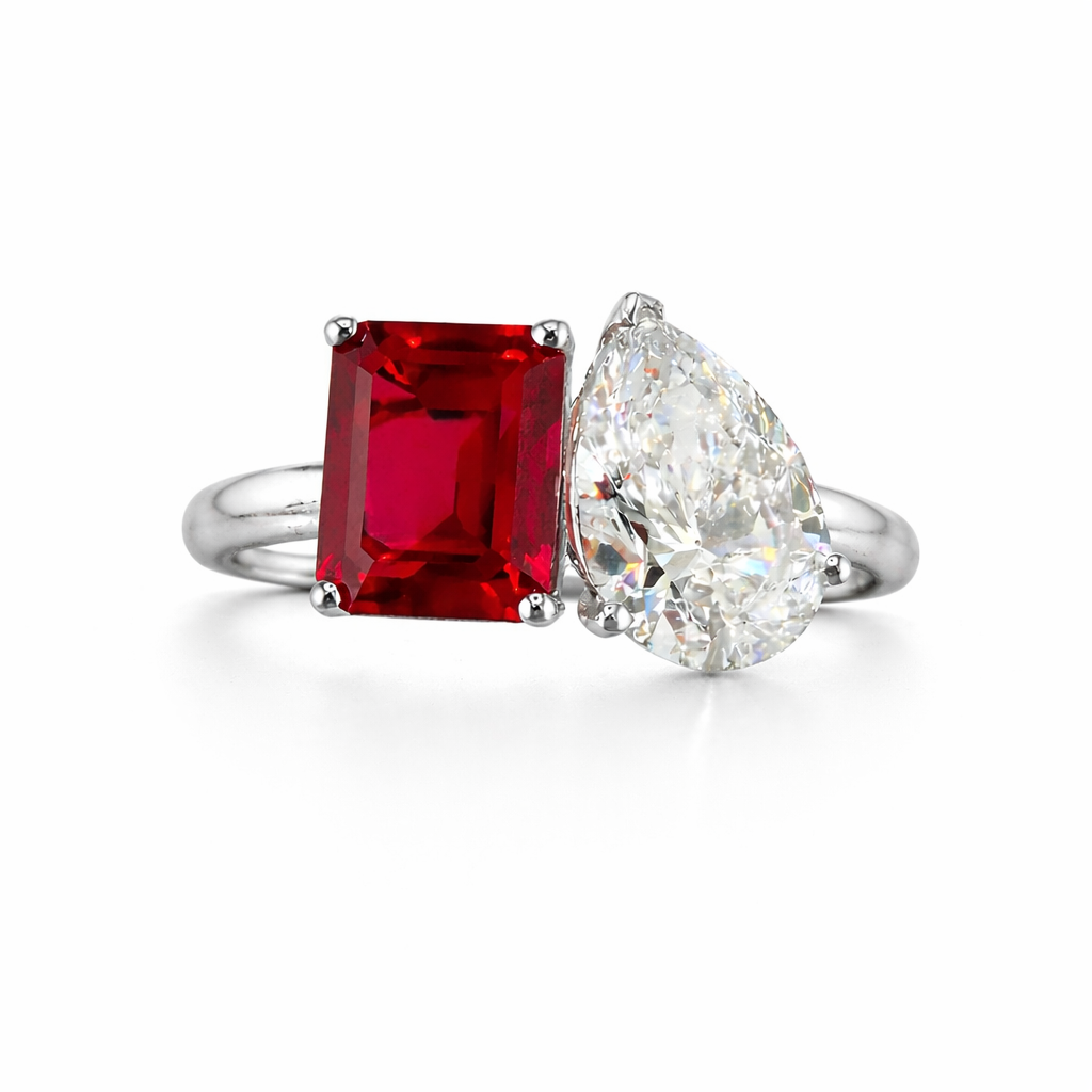 5.48ct 14K White Gold Pink Emerald & Diamond Toi Et Moi Ring (EGL Certified)