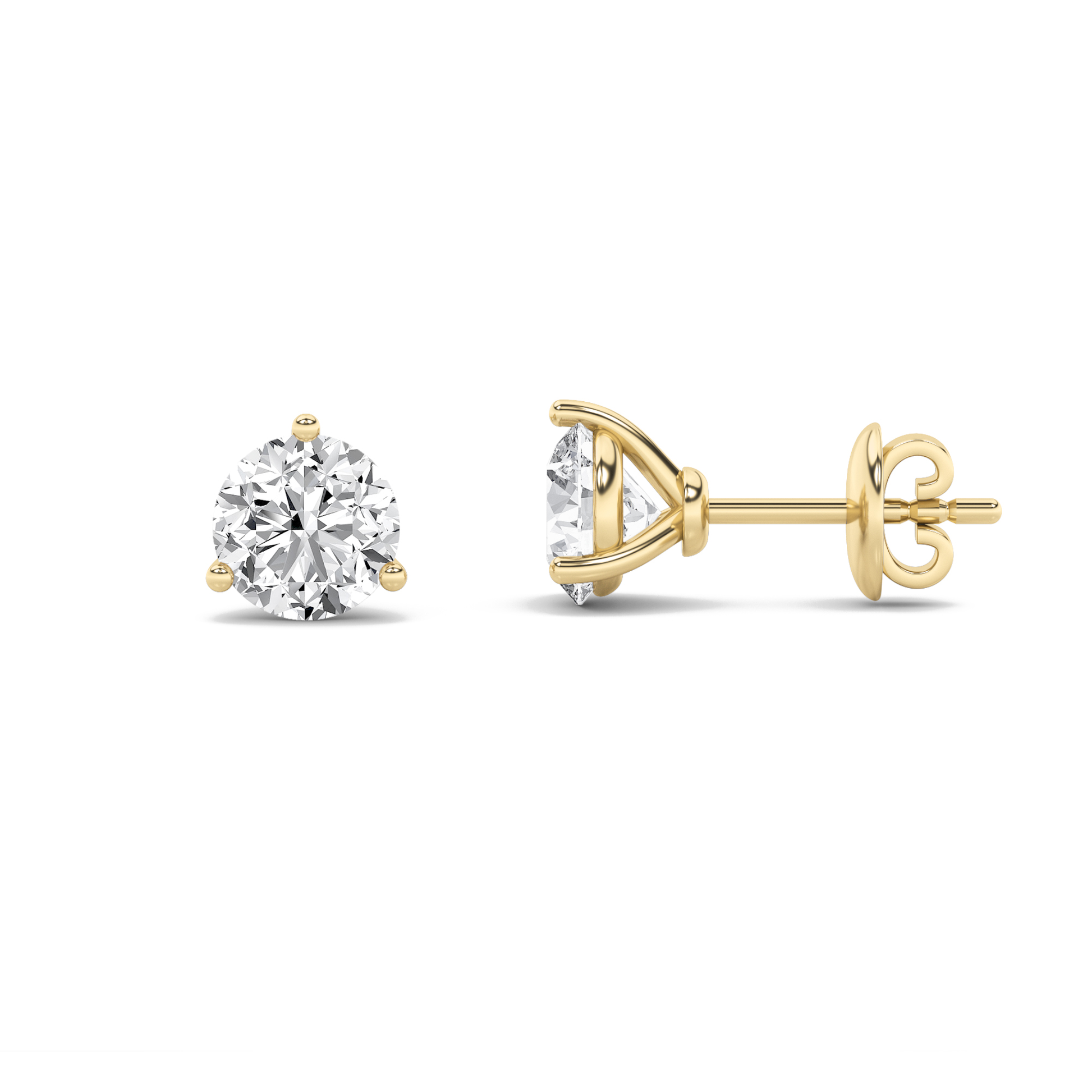 3.00ct 14K Yellow Gold Round Diamond Martini Prong Stud Earrings (IGI Certified)