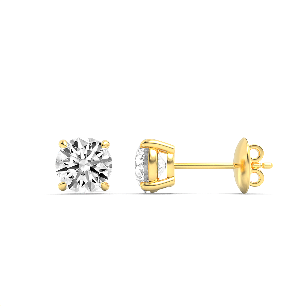 3.04ct 14KT Yellow Gold Round Diamond Solitaire Earrings