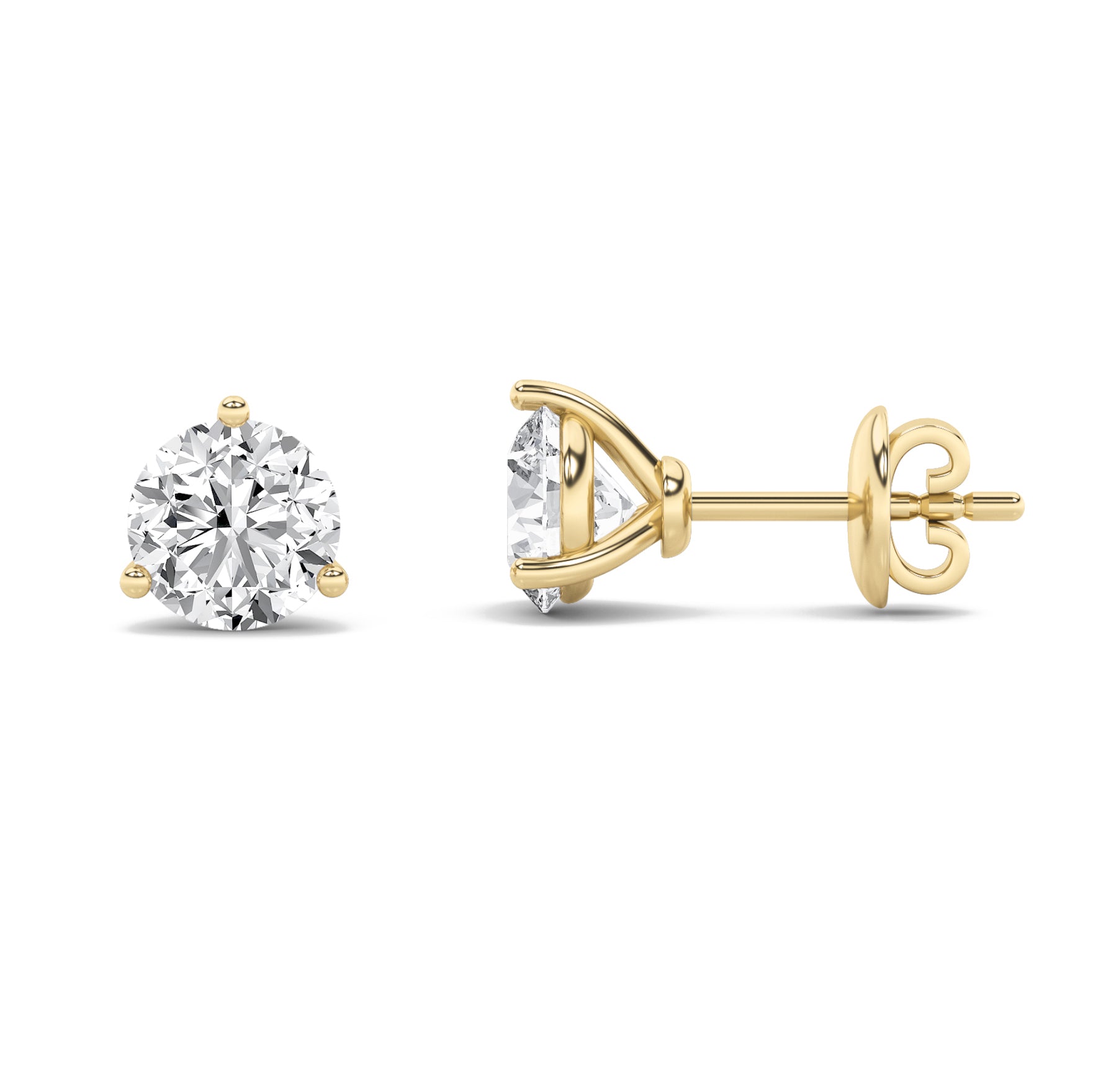 3.96ct 14K Yellow Gold Round Diamond Martini Prong Stud Earrings (IGI Certified)
