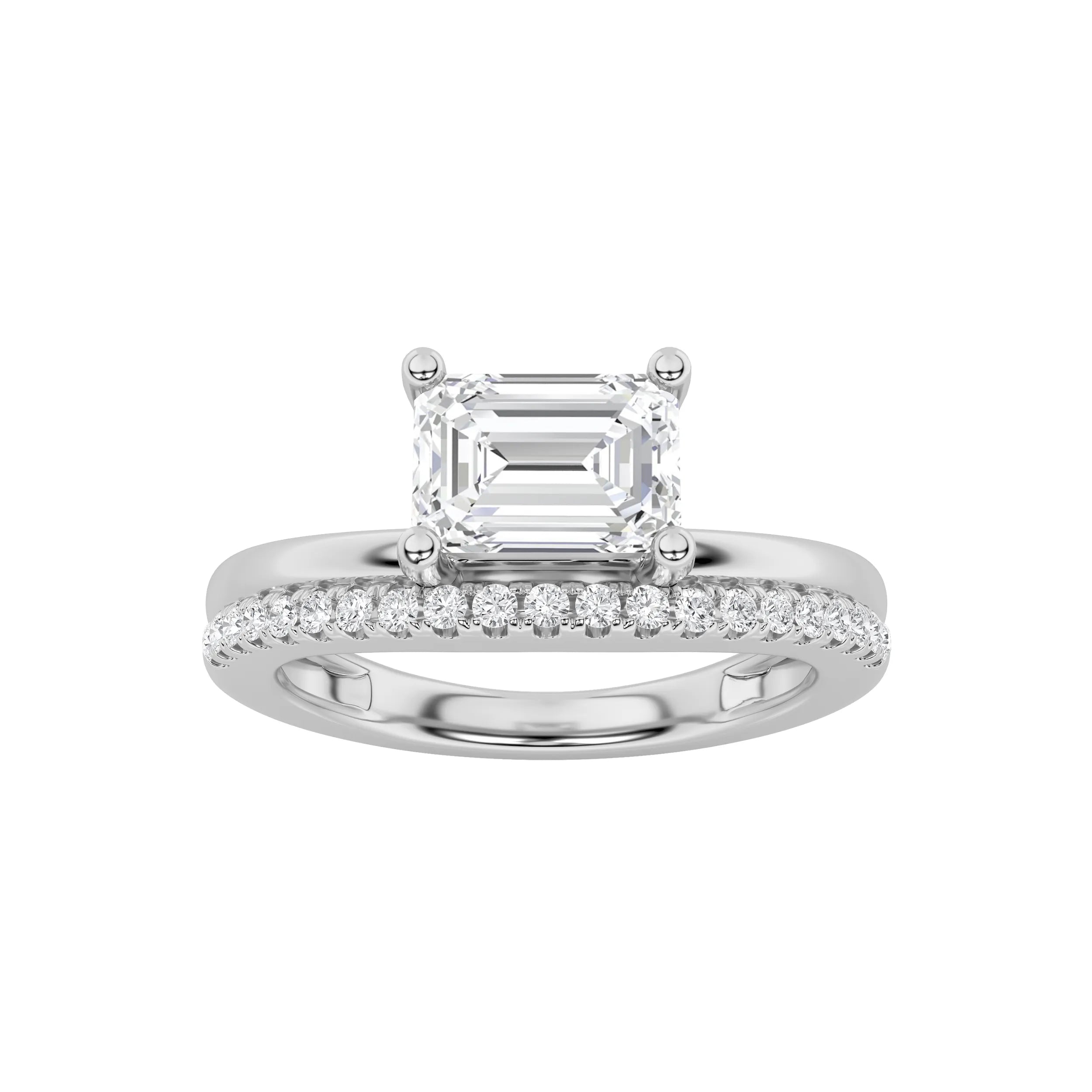 1.50ct 14K White Gold East West Accented Solitaire Emerald Diamond Ring (IGI Certified)