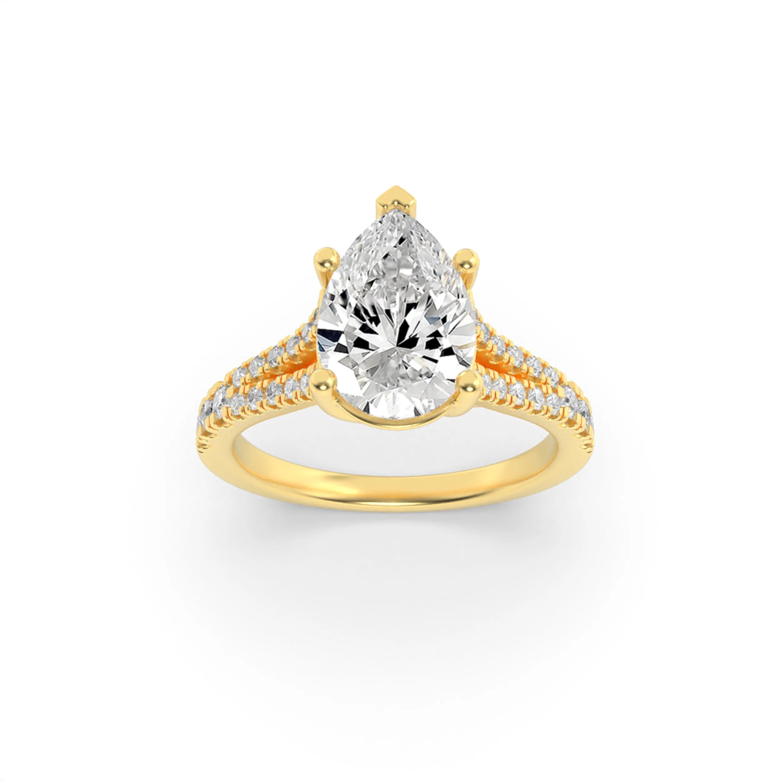 2.00ct 14K Yellow Split Shank Trellis Engagement Pear Diamond Ring (IGI Certified)