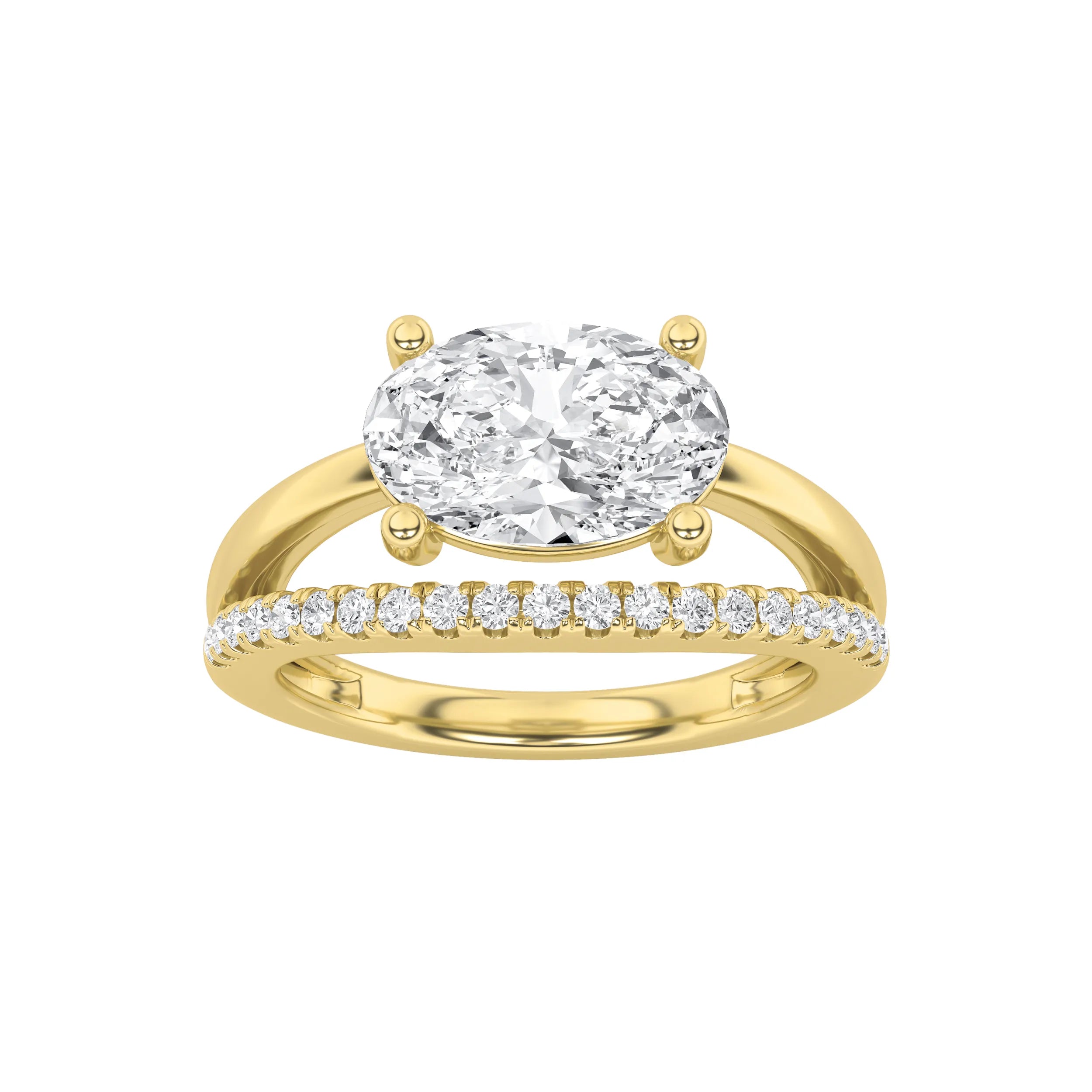 2.00ct 14K Yellow Gold East West Accented Solitaire Oval Diamond Ring (IGI Certified)
