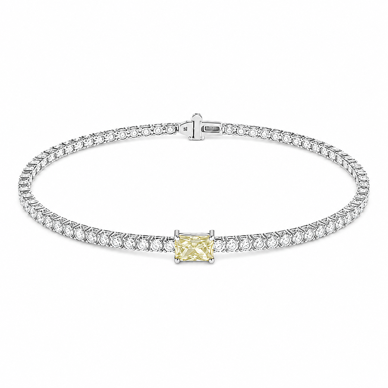 3.66ct 14K Two Tone Gold Tennis Bracelet With Fancy Intense Yellow Center Stone Diamond