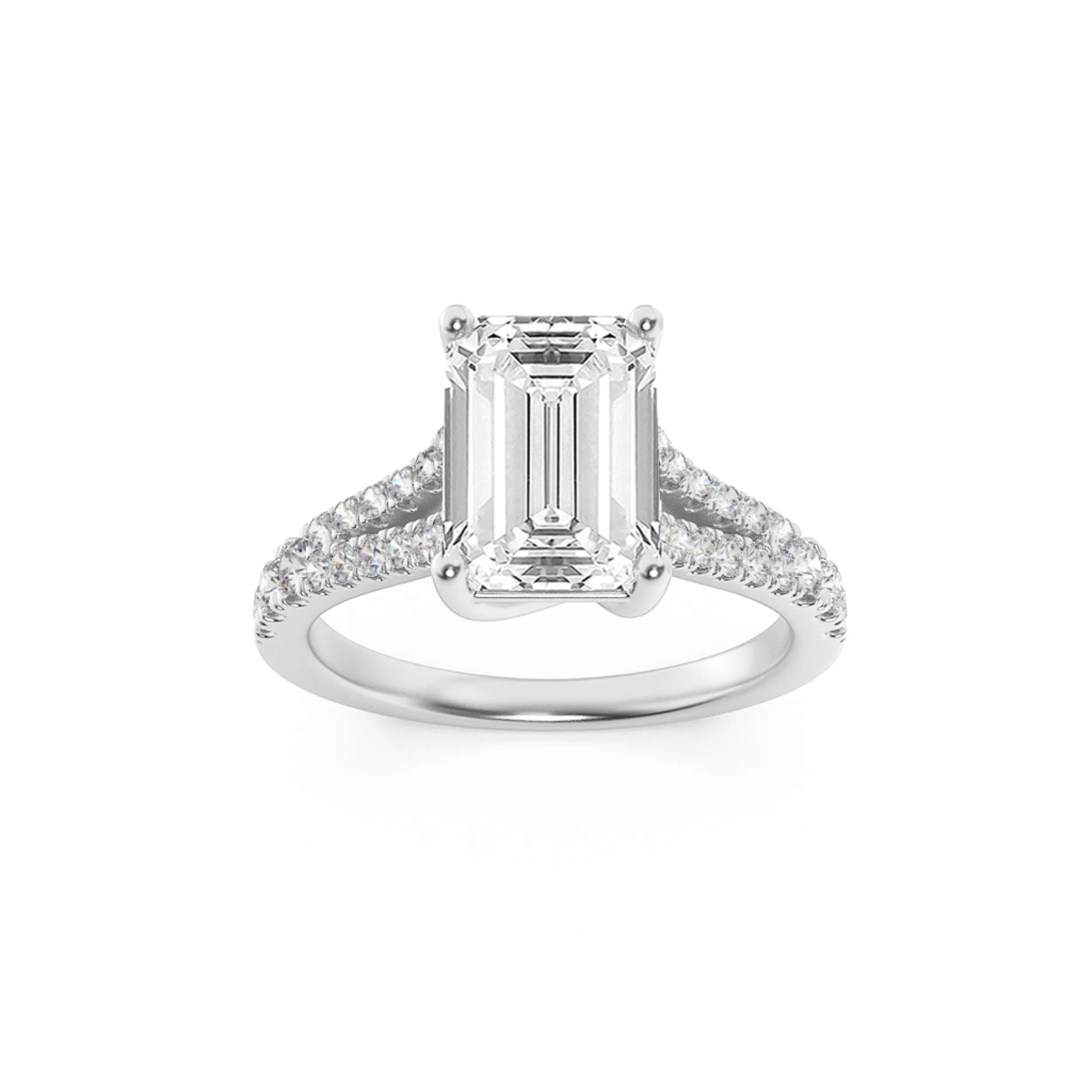 2.00ct 14K White Gold Split Shank Trellis Engagement Emerald Diamond Ring (IGI Certified)