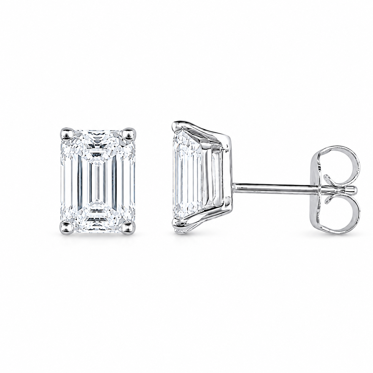 2.20ct. 14K White Gold Diamond Solitaire Emerald Stud Earrings Push Backs (IGI CERTIFIED)