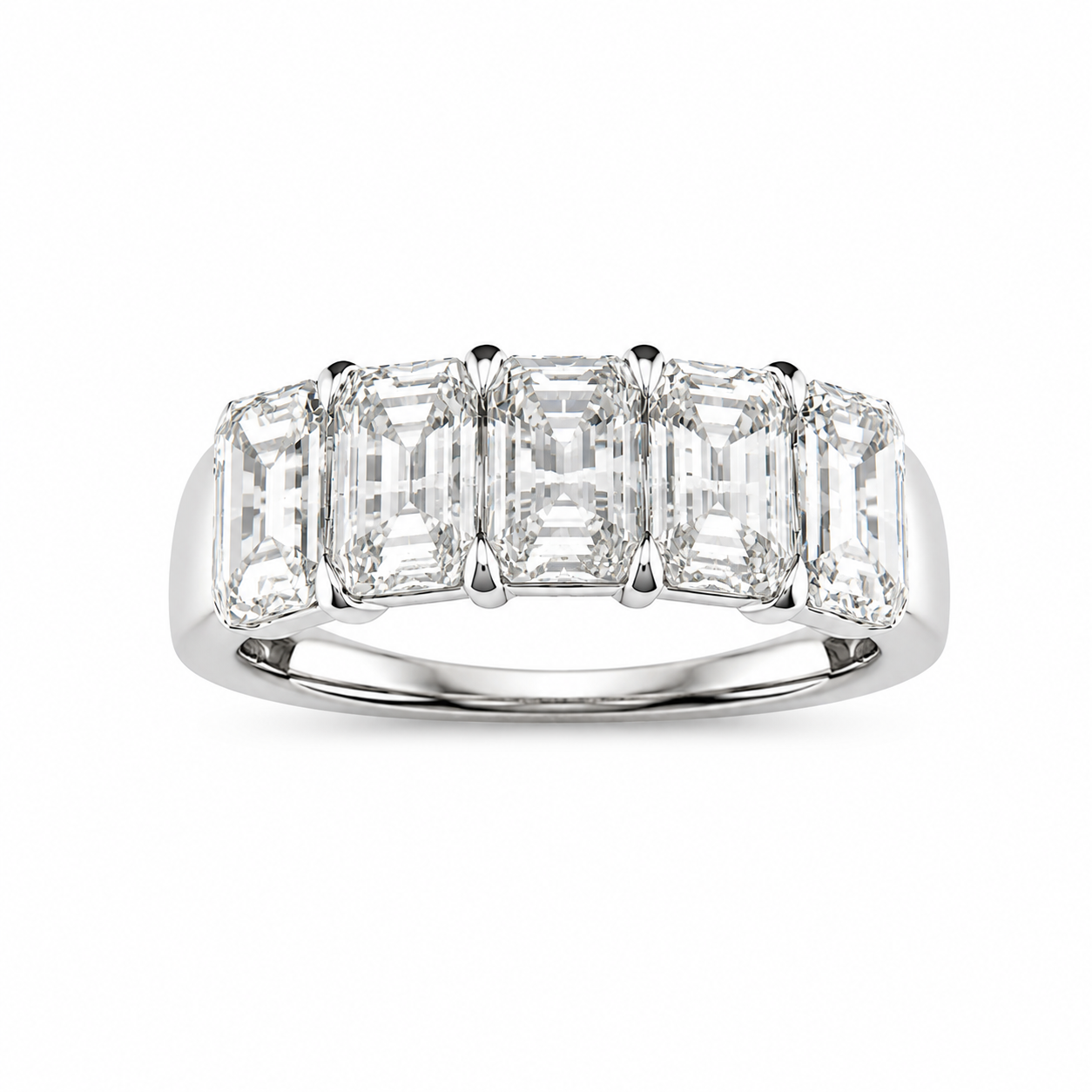 3.74ct 14K White Gold Checkerboard Band Diamond Ring