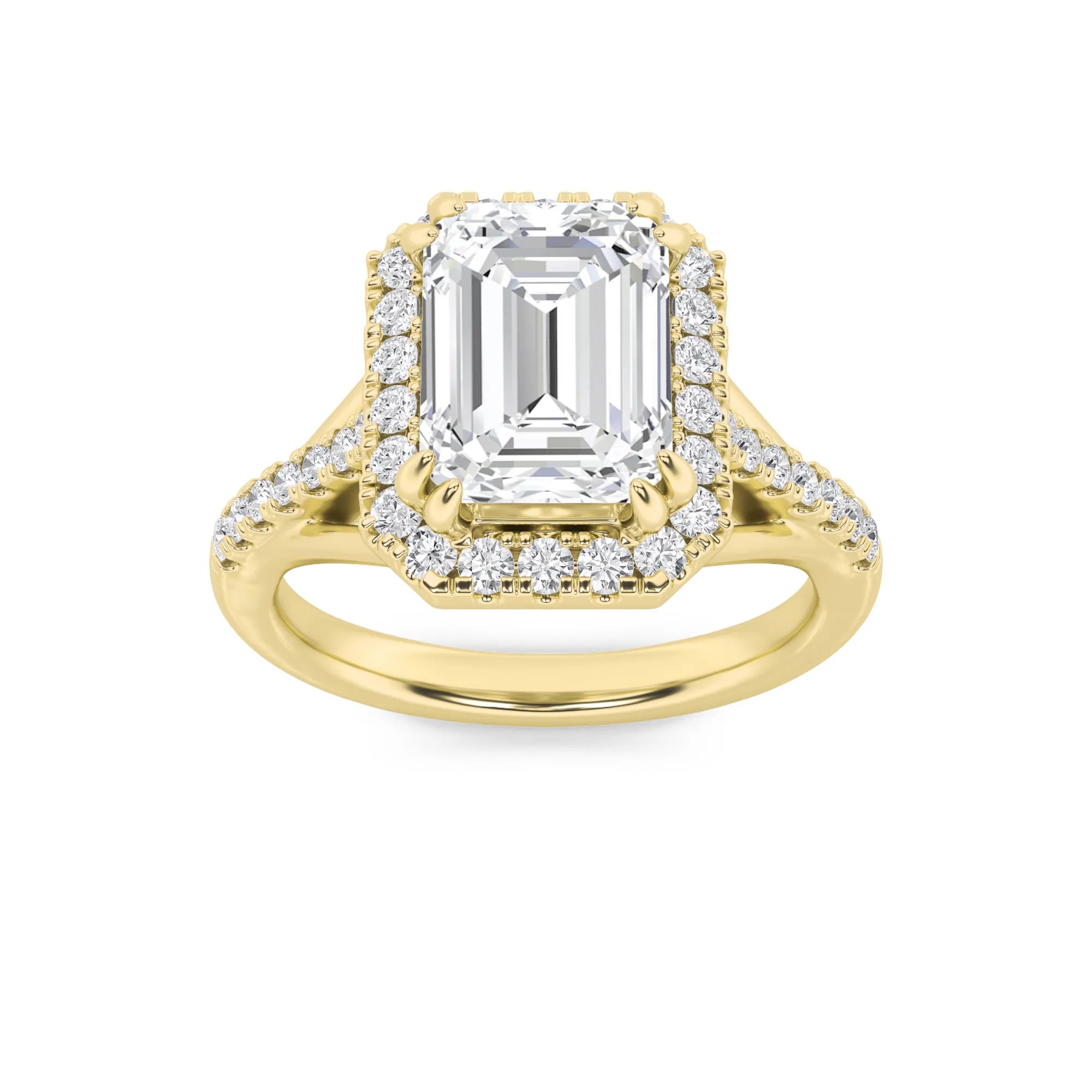 3.00ct 14K Yellow Gold Halo Accented Engagement Emerald Diamond Ring (IGI Certified)