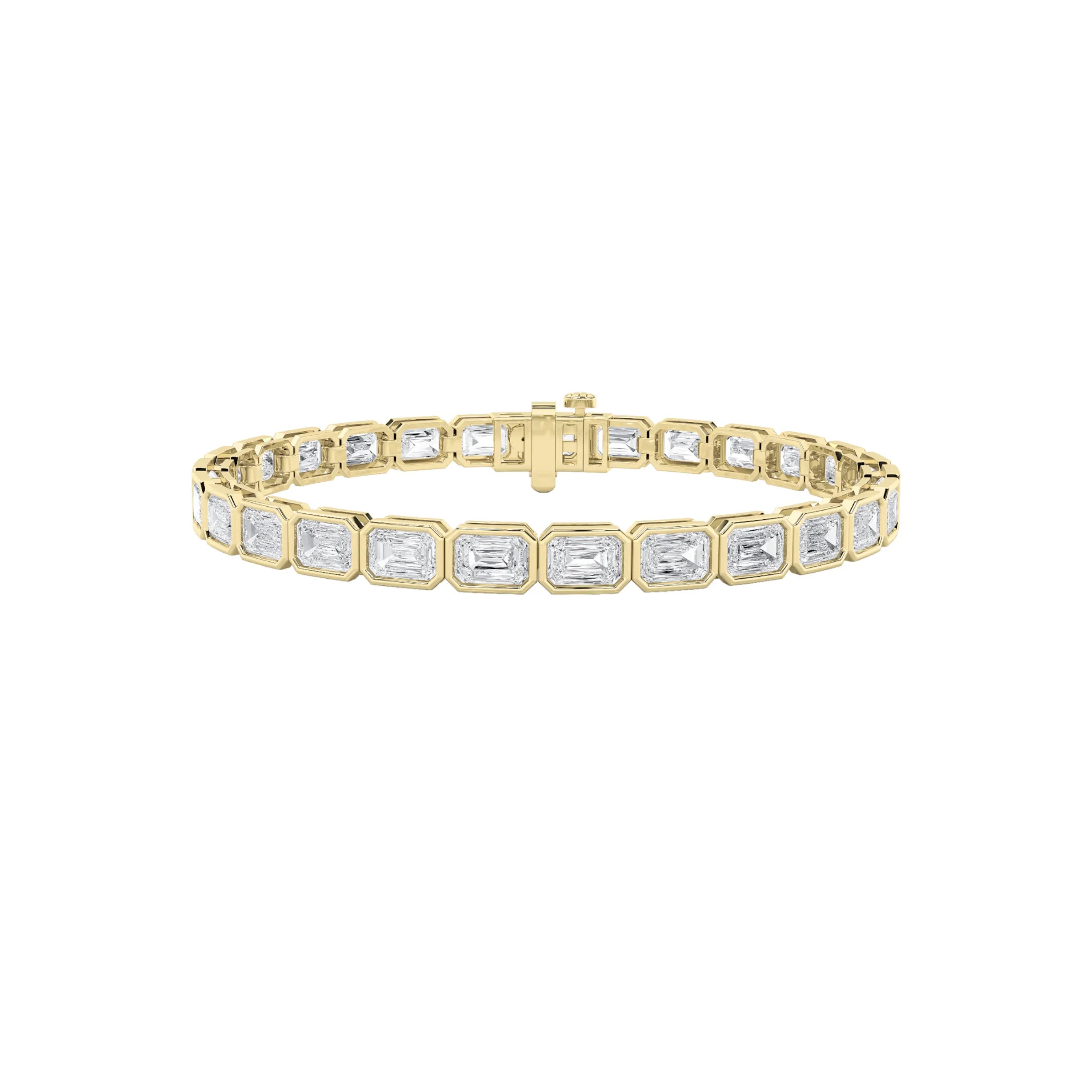10.01ct 14K Yellow Gold East-West Emerald Bezel Diamond Tennis Bracelet 7"