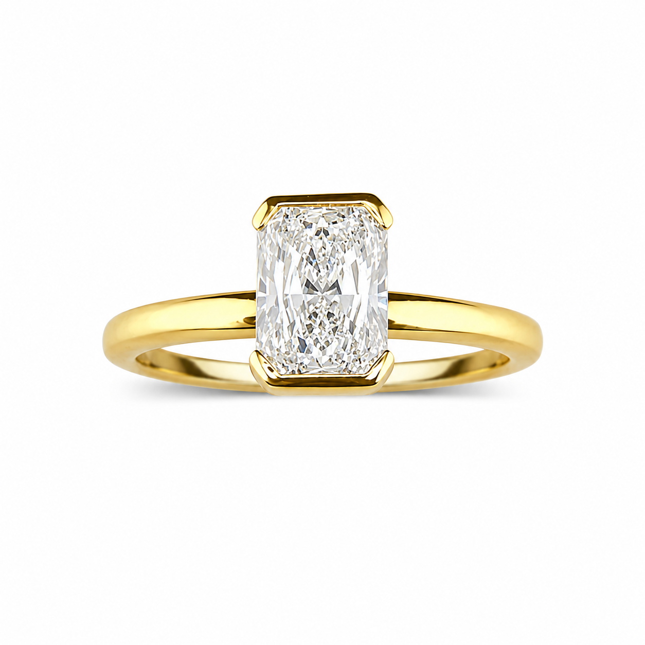 1.04ct 14K Yellow Gold Radiant Diamond Half Bezel Engagement Ring (IGI Certified)