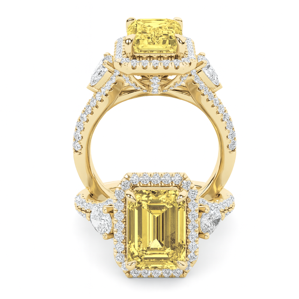 4.25ct 14KT Yellow Gold Yellow Emerald Cut Diamond Luxury Ring side veiw