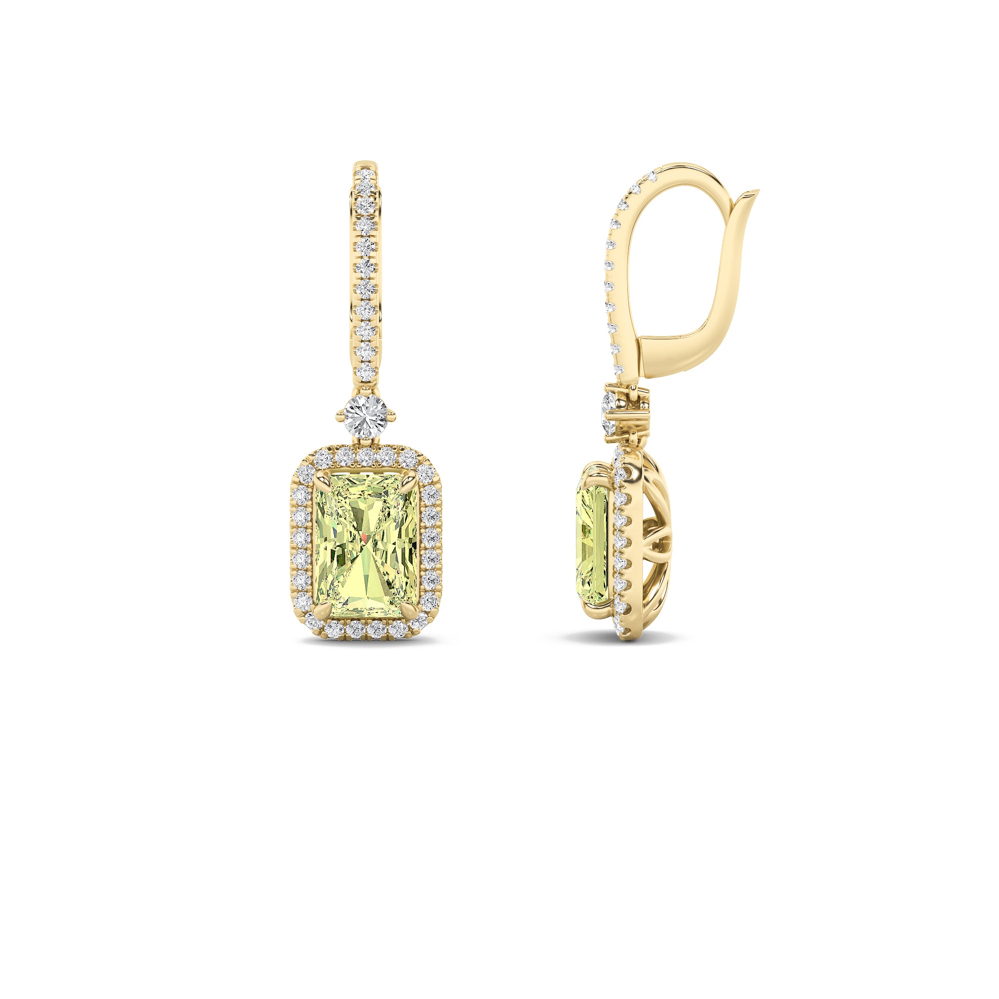 4.75ct 14KT Yellow Gold Fancy Yellow Colored Diamond Dangling Emerald Earrings
