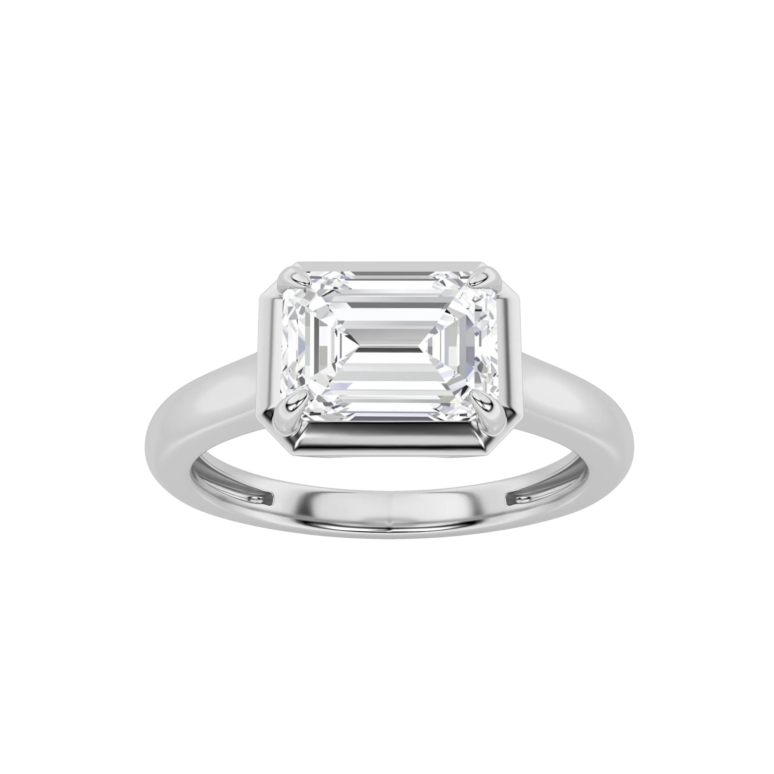 1.53ct 14K White Gold East West Solitaire Emerald Diamond Ring (IGI Certified)