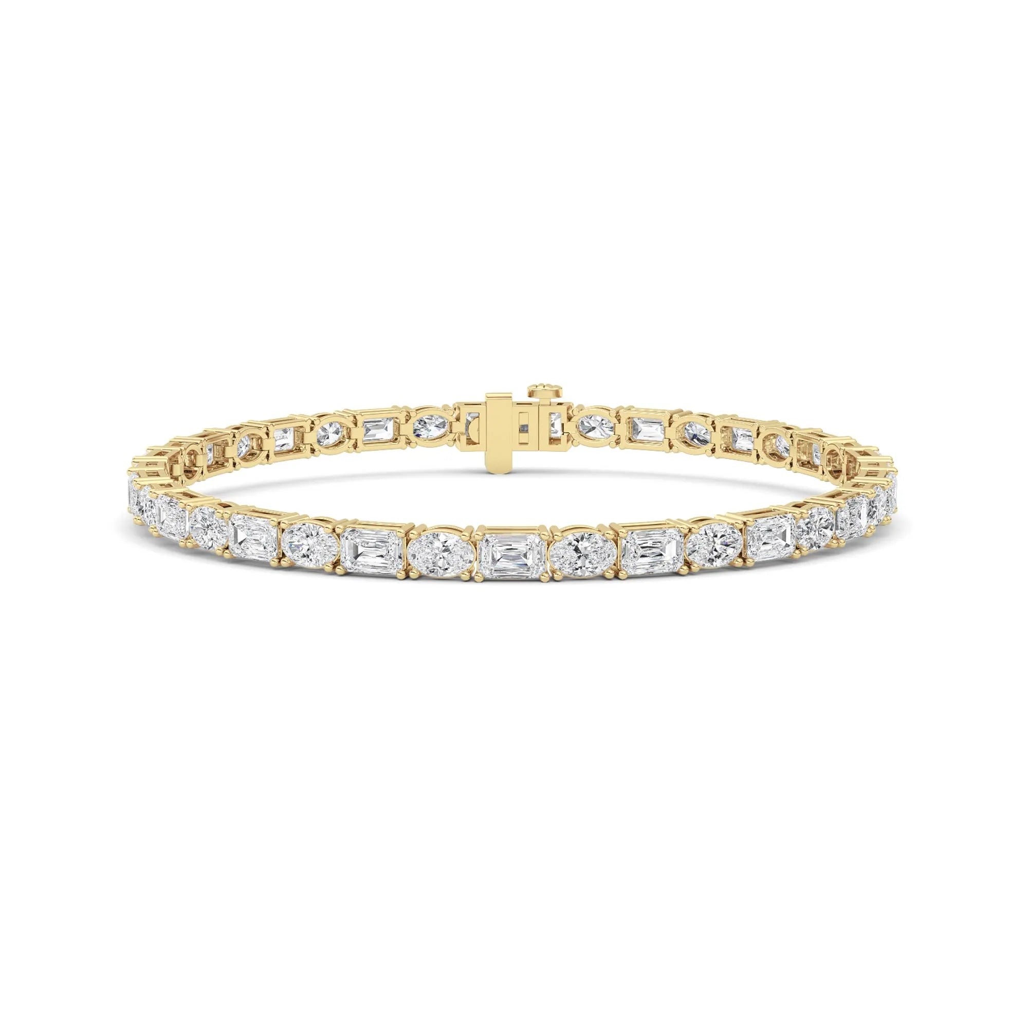10.00ct 14K Yellow Gold Emerald & Oval Diamond Tennis Bracelet 7" (IGI Certified)