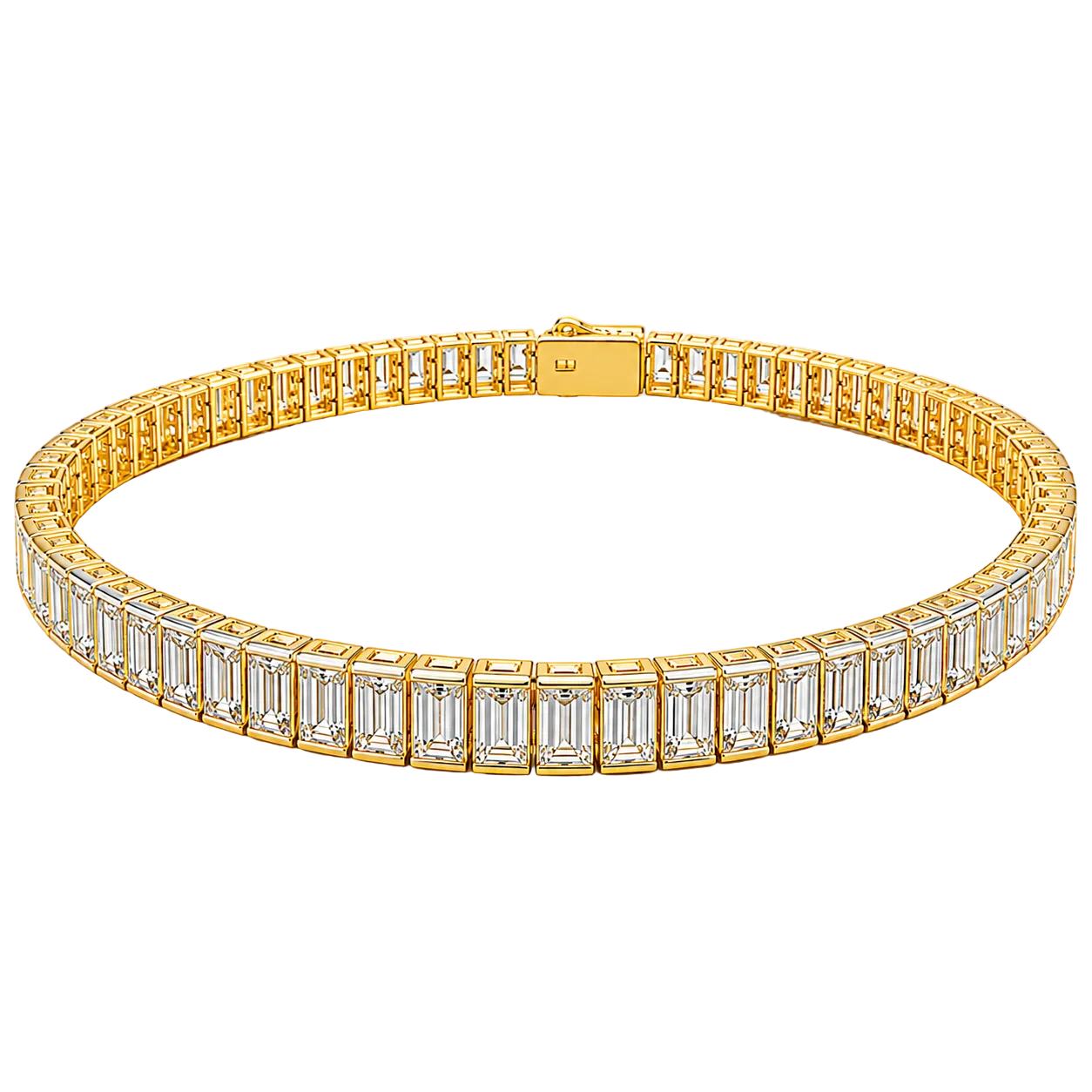 10.00ct 14K Yellow Gold Baguette Diamond Tennis Bracelet 7"