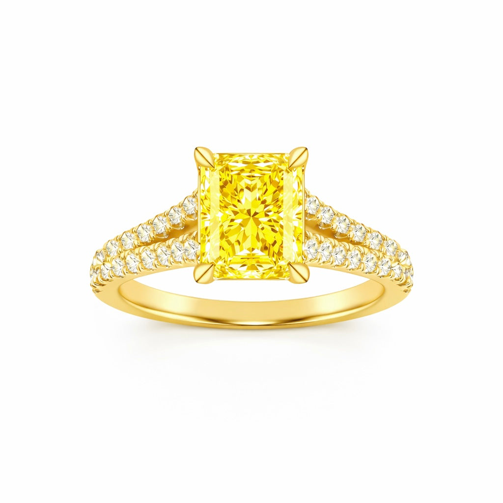 1.50ct 14K Yellow Gold Split Shank Trellis Fancy Yellow Radiant Diamond Ring