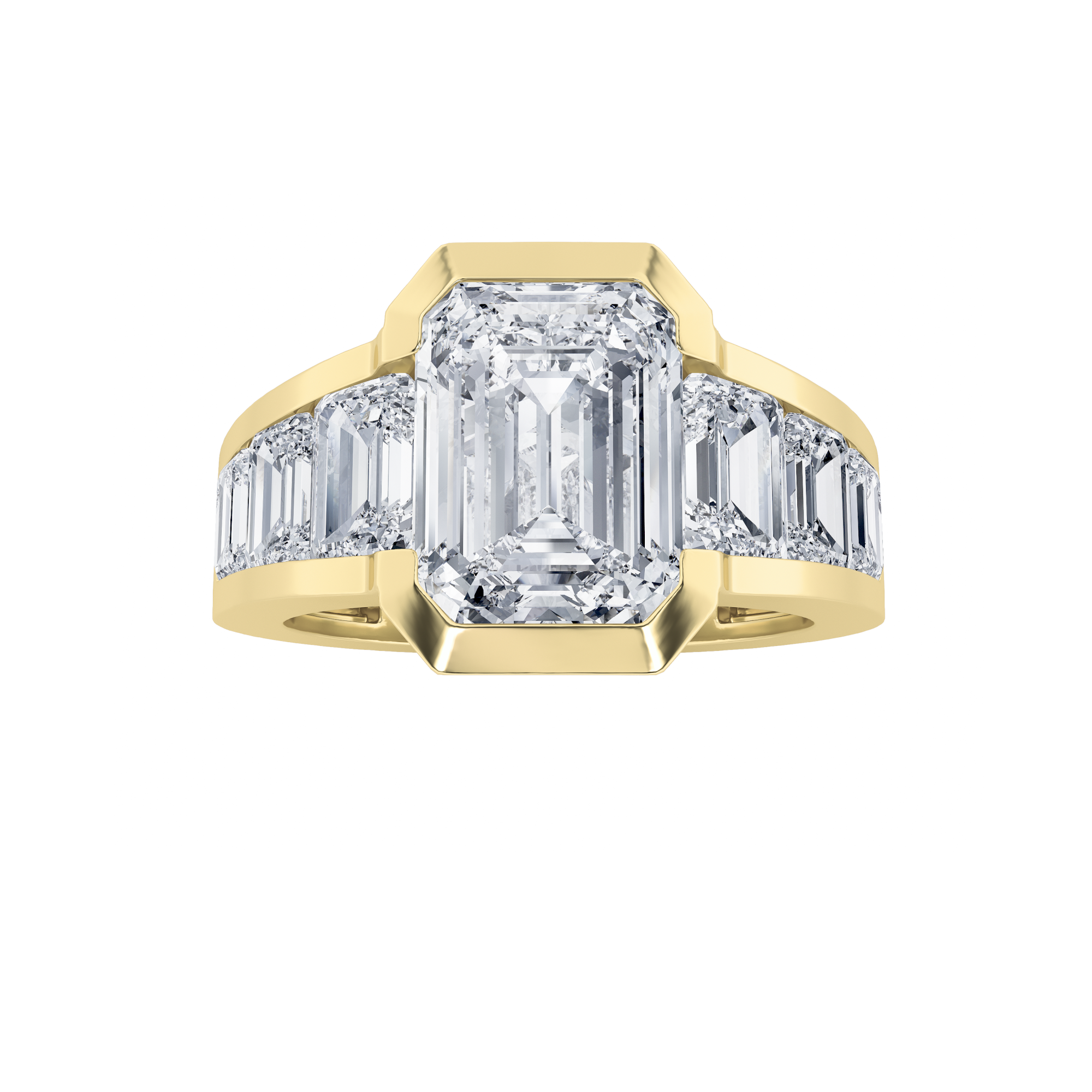 5.00ct 14KT Yellow Gold Emerald Graduating Diamond Luxury Ring