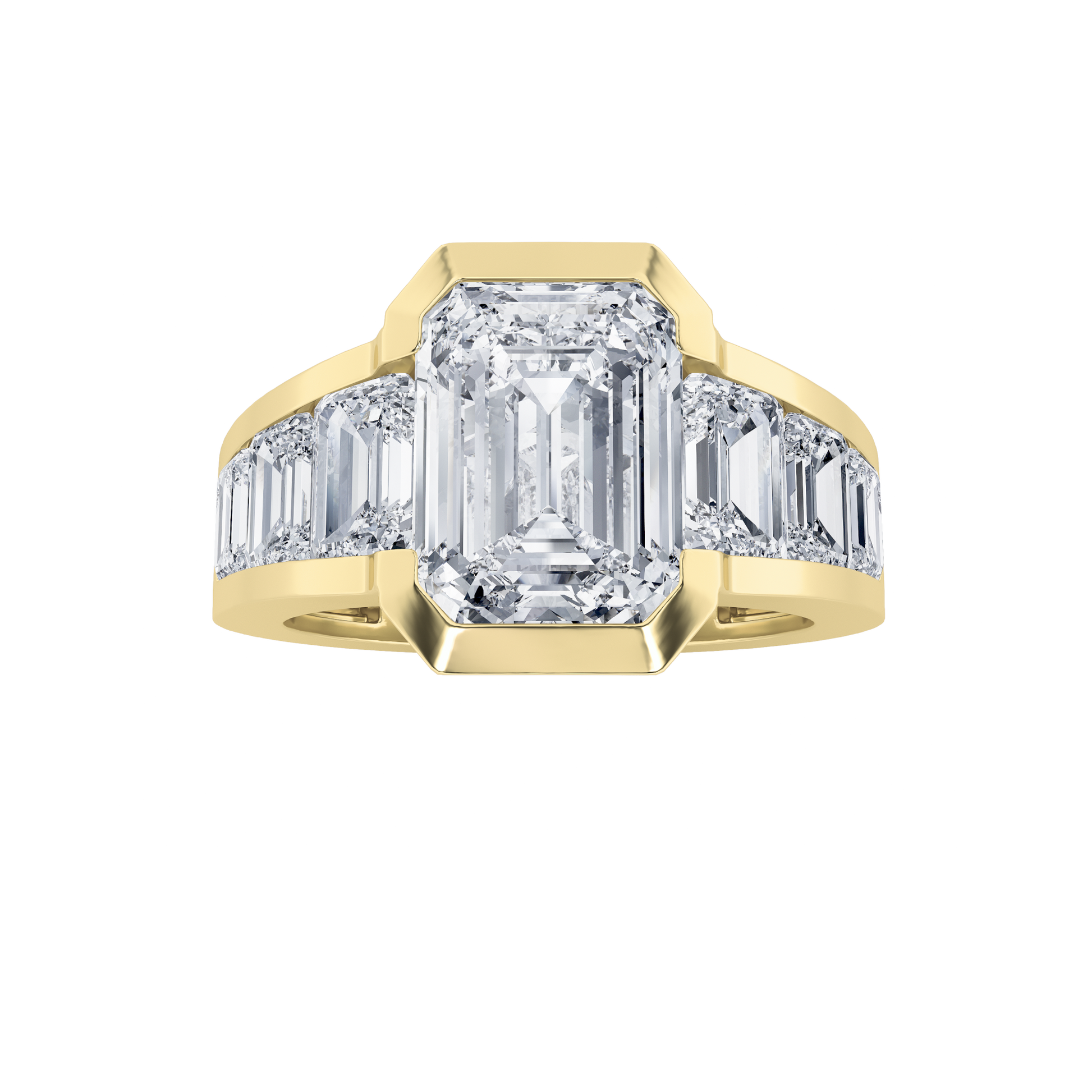 5.00ct 14KT Yellow Gold Emerald Graduating Diamond Luxury Ring