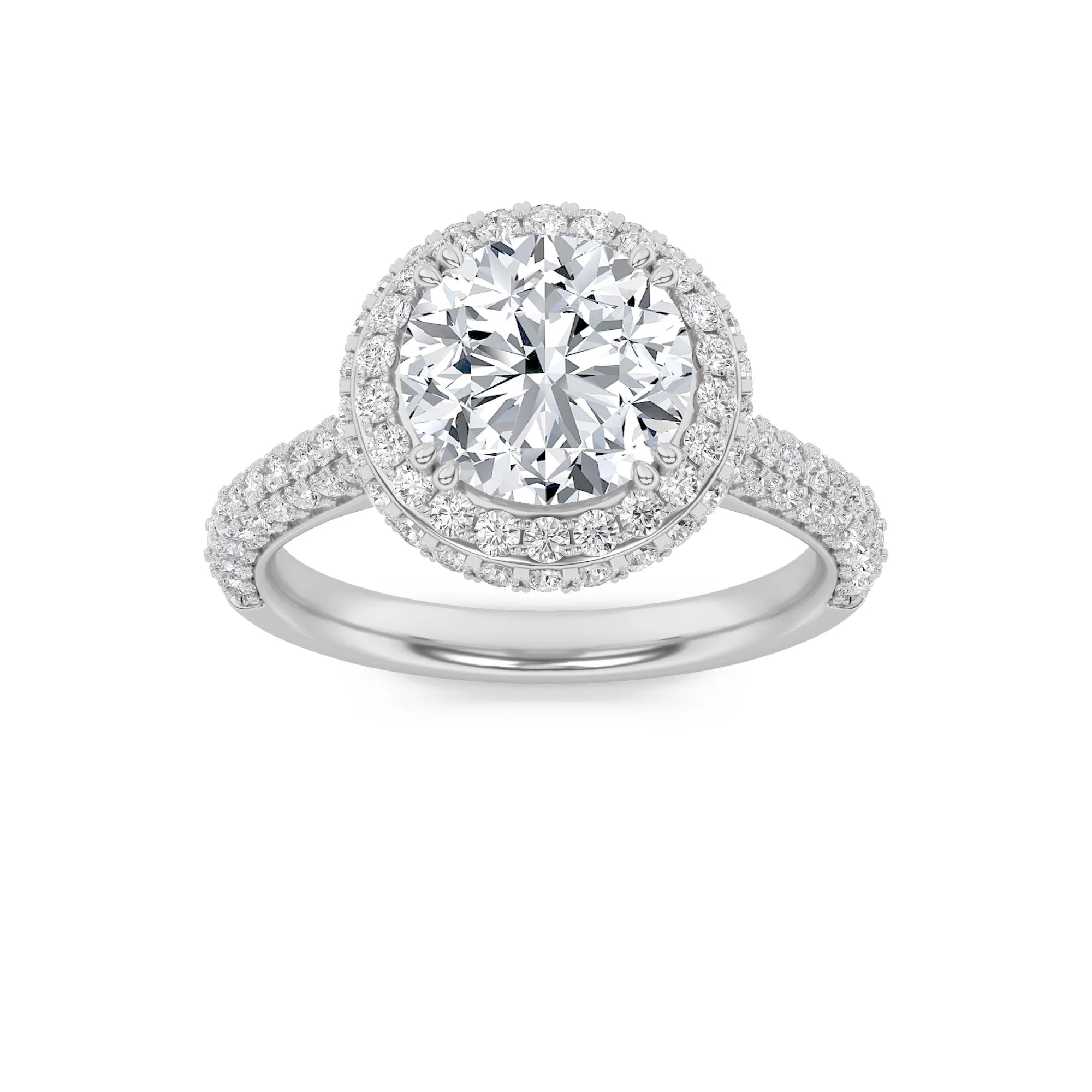 3.00ct 14K White Gold Halo Accented Twin Eagle Claw Round Diamond Engagement Ring (IGI Certified)