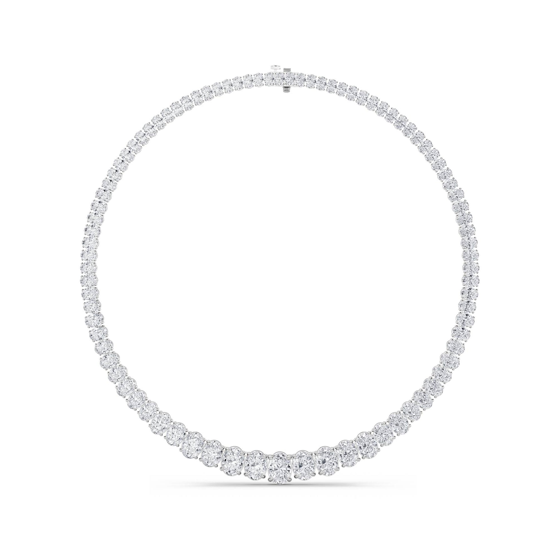50.00ct 14KT White Gold Diamond Luxury Oval Graduating Necklace