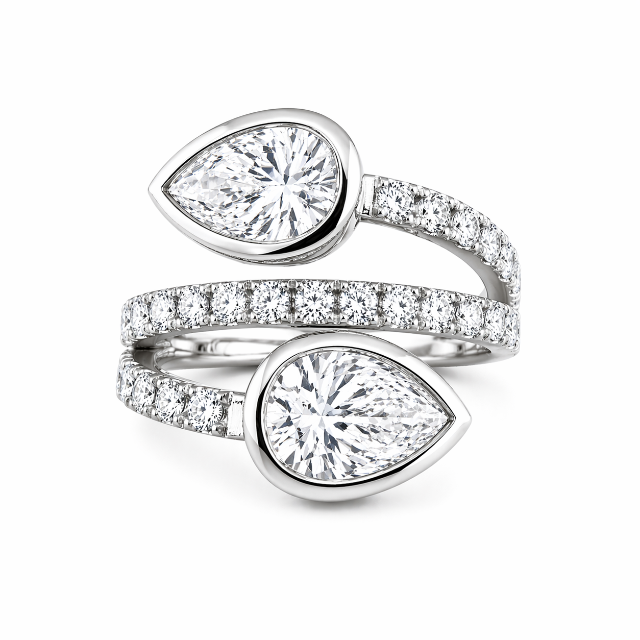 3.01ct 14K White Gold Pear Shaped Wrap Around Diamond Ring  (IGI Certified)