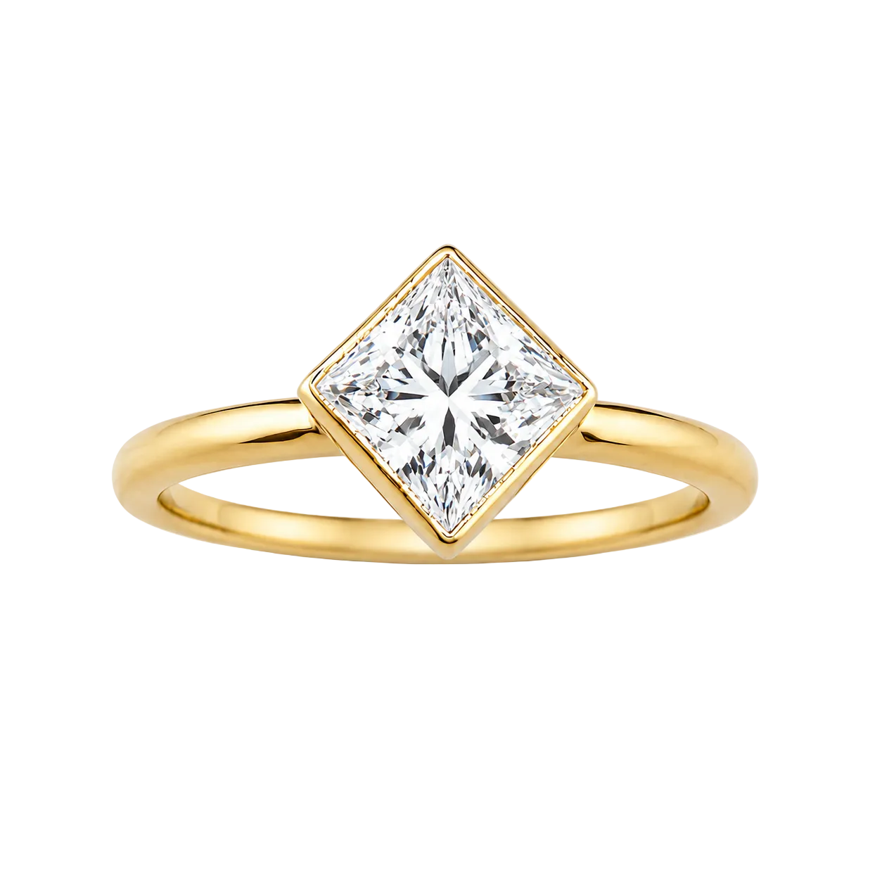 1.09ct 14K Yellow Gold Princess Bezel Solitaire Diamond Ring (IGI Certified)