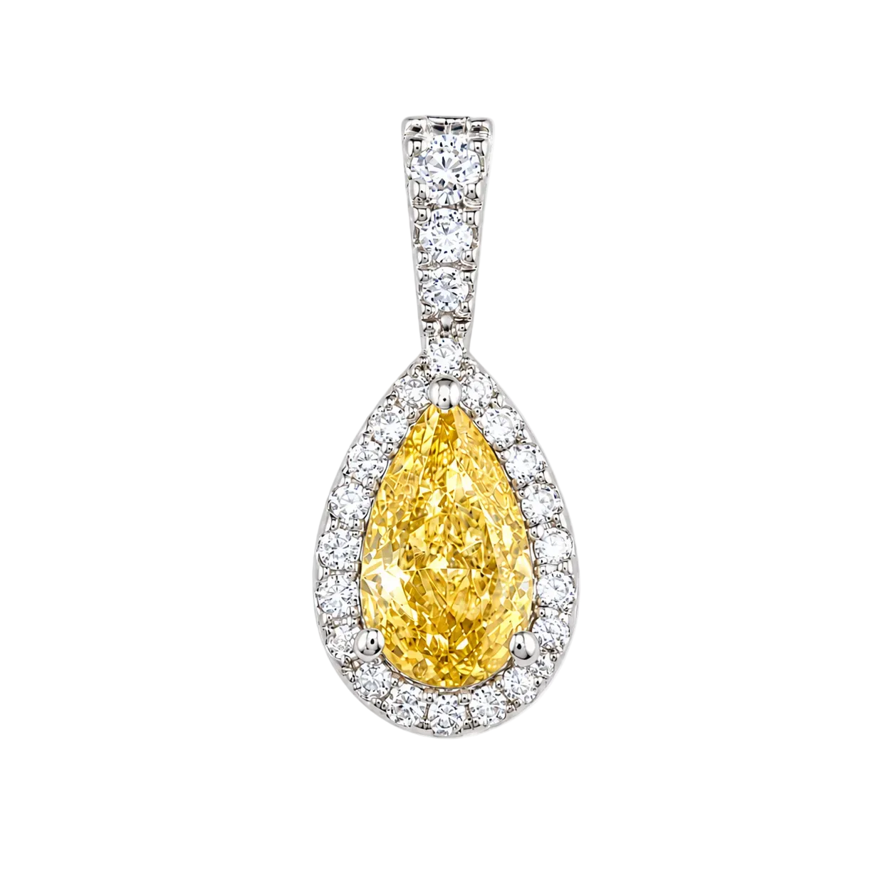 1.26ct 14K Yellow Gold Pear Shaped Diamond Halo Pendant (IGI Certified)