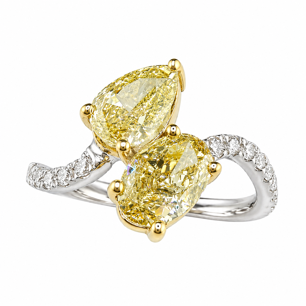 2.51 14K Two Toned Gold Oval & Pear Diamond Ring (IGI Certified)