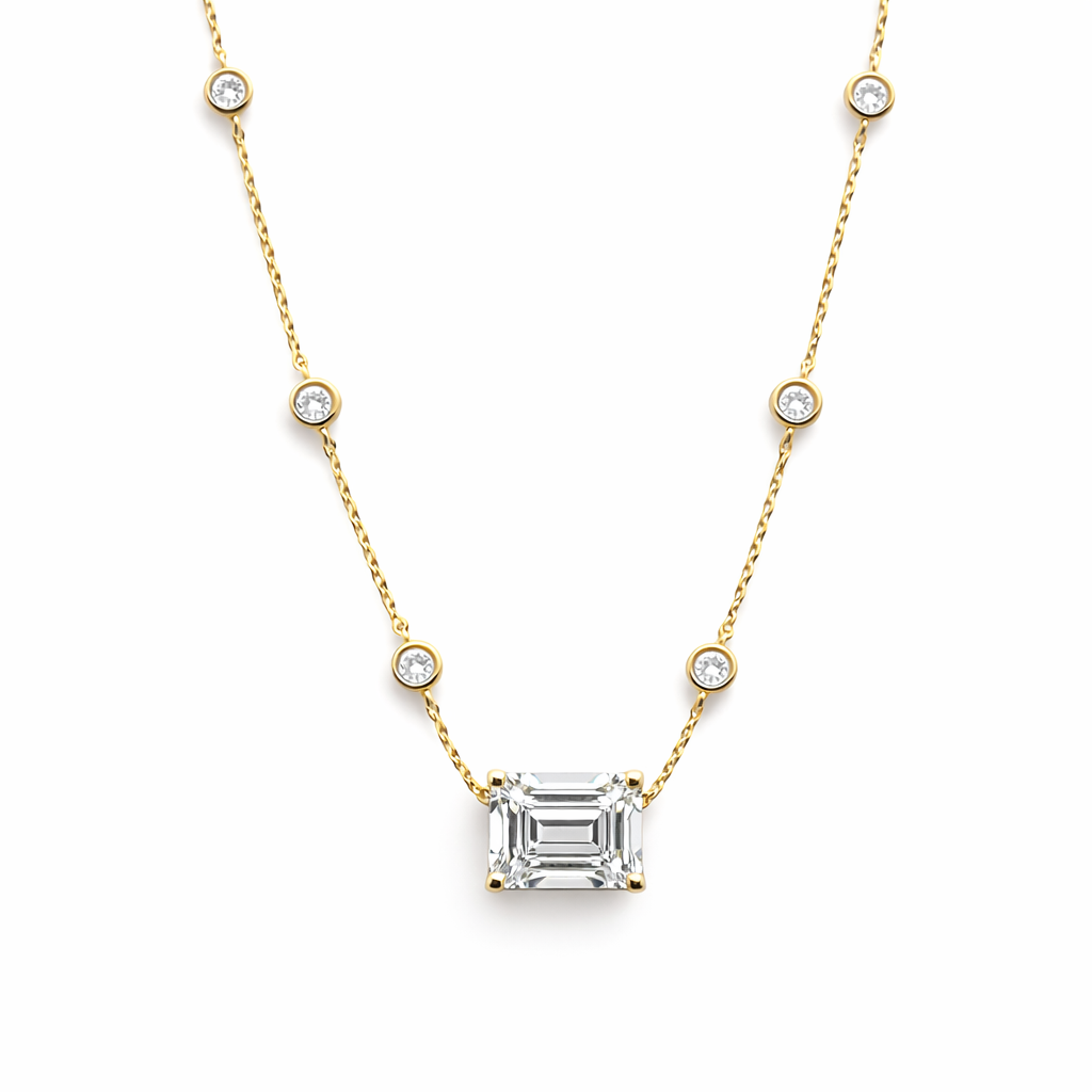 1.91ct 14K Yellow Gold Emerald Diamond by Yard Necklace (EGL Certified)