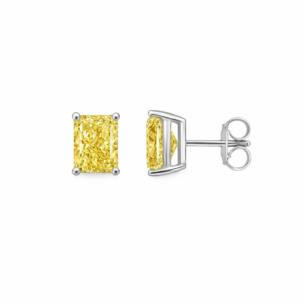 2.00ct 14K White Gold Fancy Yellow Radiant Diamond Push Back Earrings