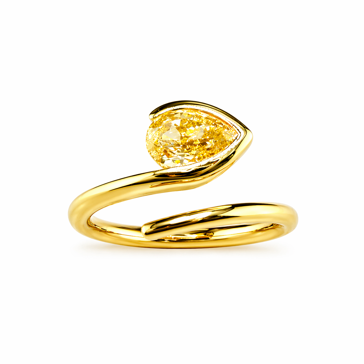 1.02ct 14K Yellow Gold Pear Diamond Loop Solitaire Ring (IGI Certified)