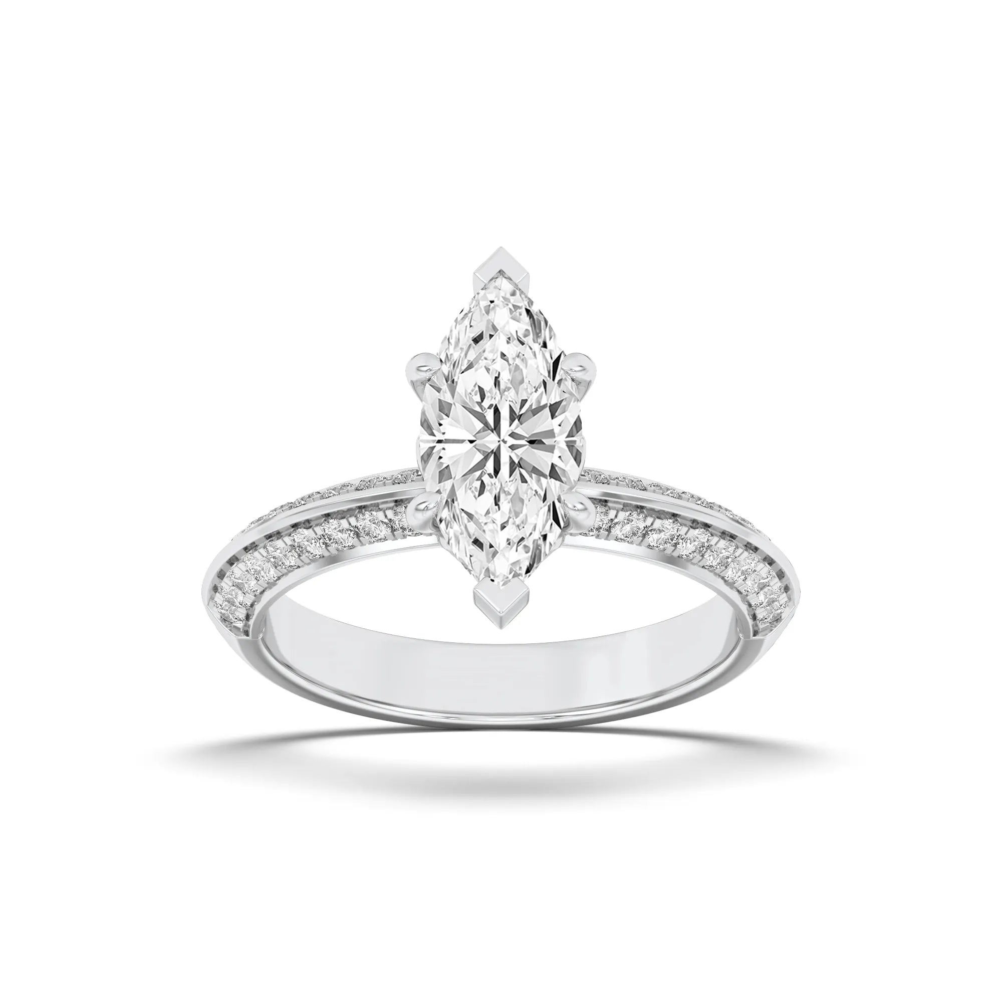 2.50ct 14K White Gold Micro Pave Knife Edge Accent Marquise Diamond Engagement Ring (IGI Certified)