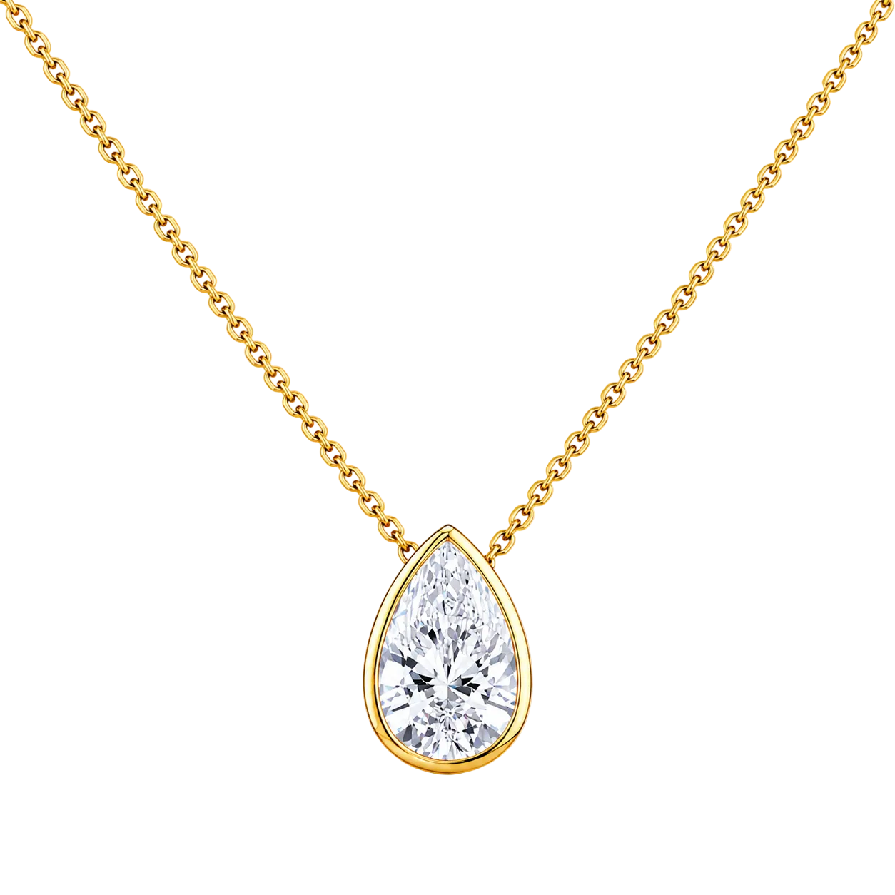 3.10ct 14K Yellow Gold Pear Bezel Diamond Pendant Necklace (IGI Certified)