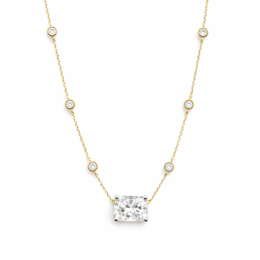 1.40ct 14K Yellow Gold Elongated Cushion Diamond by Yard Necklace (EGL Certified)